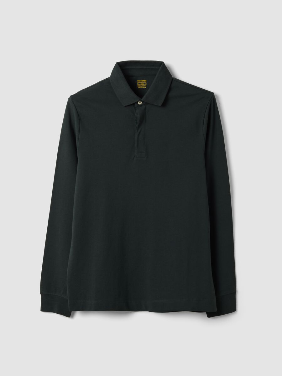Grey long-sleeve stretch cotton polo shirt, regular fit_0