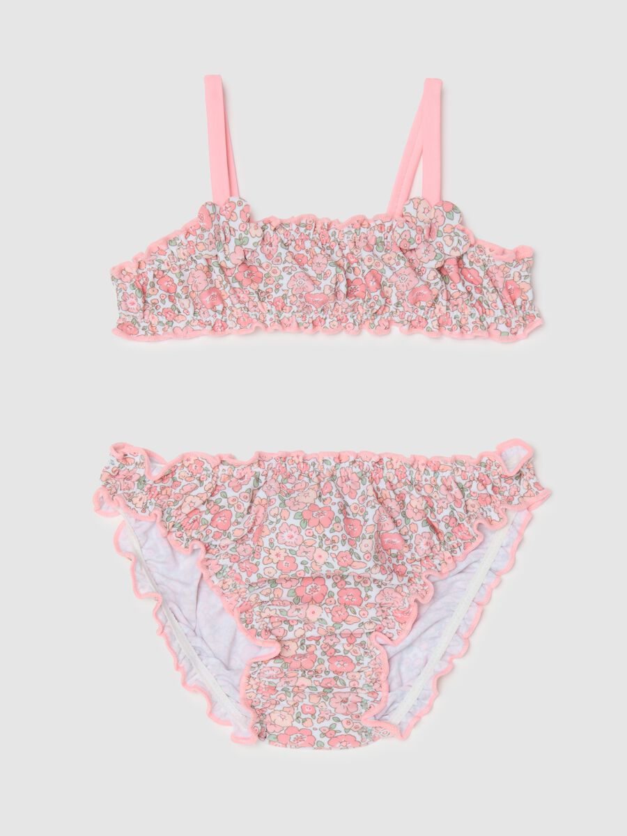 Girls' multicolour bikini swimsuit with ruched edges in stretchy blend_0