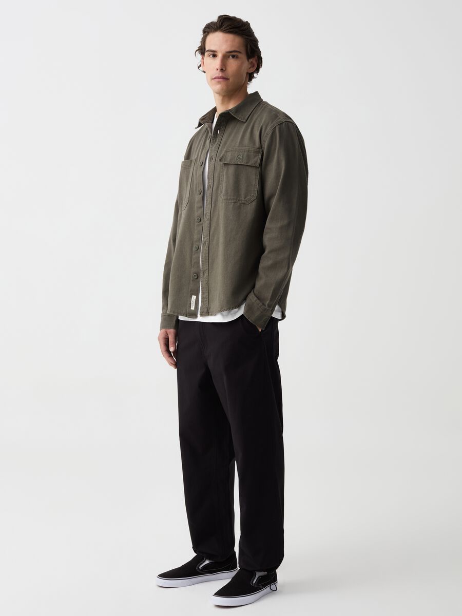 Shacket in cotton twill with pockets_0