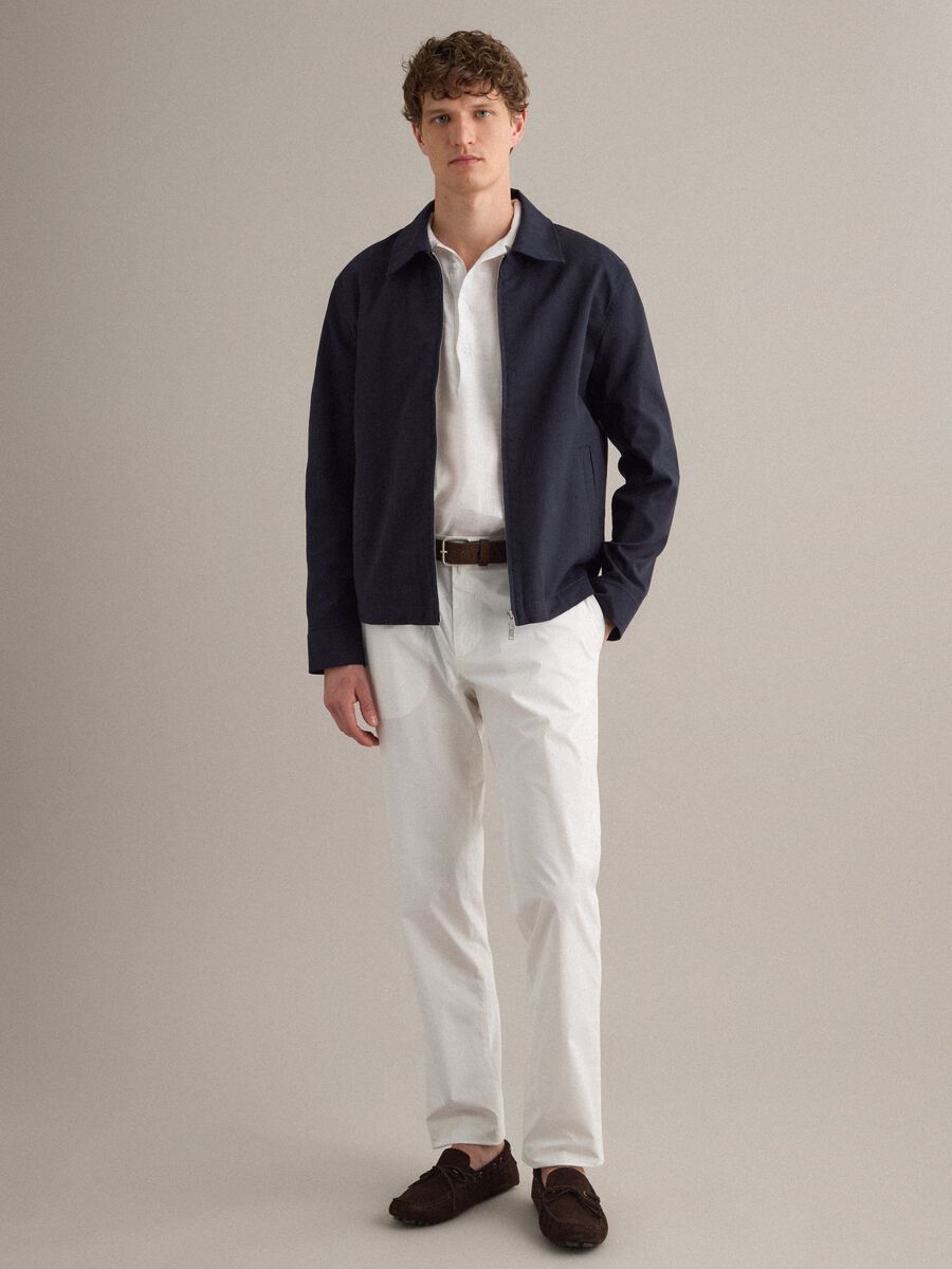 Giubbotto in misto cotone e lino blu regular fit con zip_1