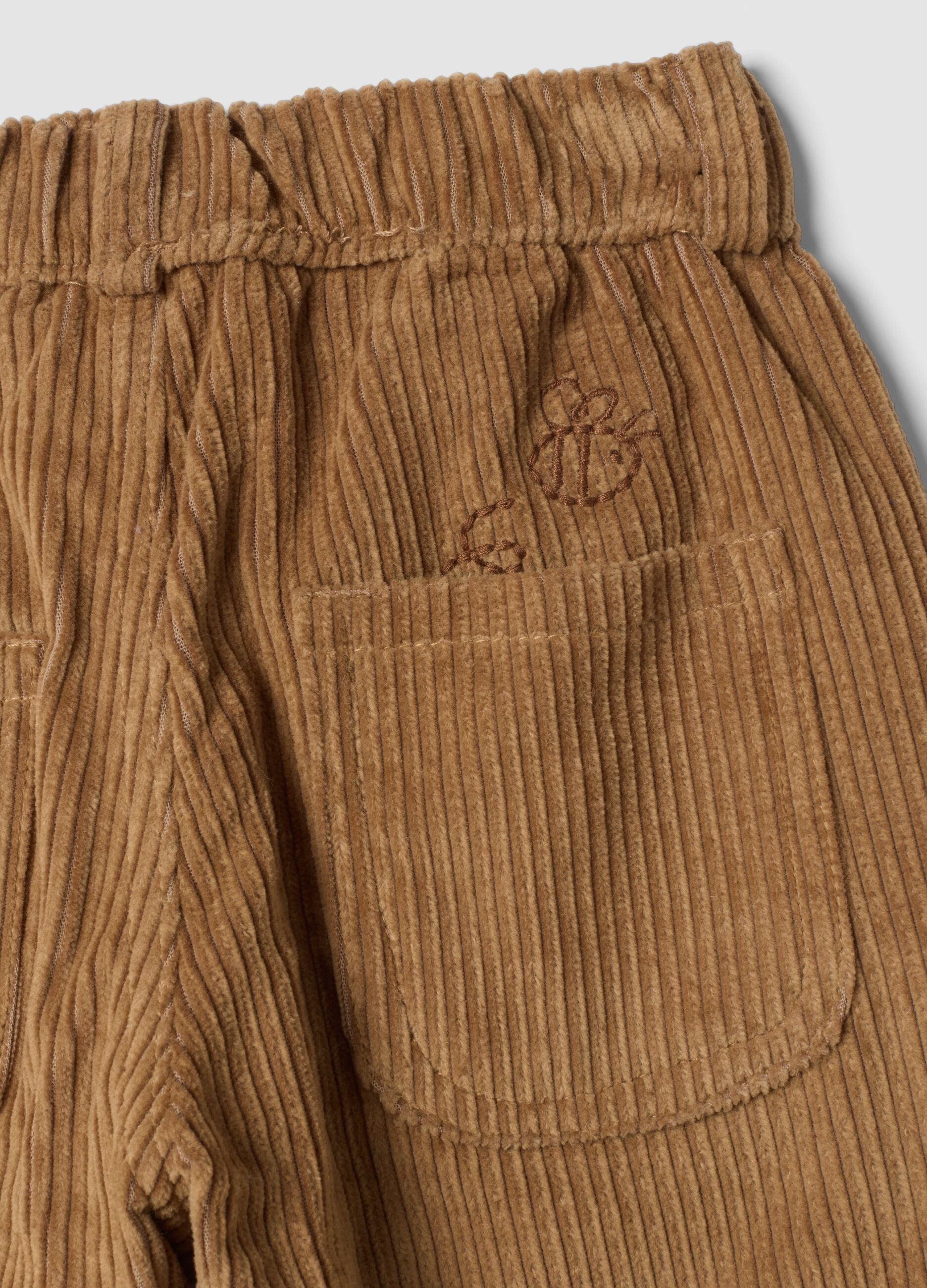 Pantaloni beige in puro cotone a coste con ricamo Winnie The Pooh comfort fit