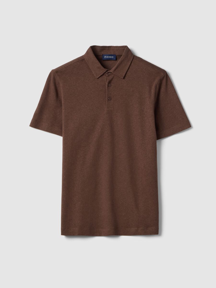 Polo in misto lino e cotone marrone regular fit_4