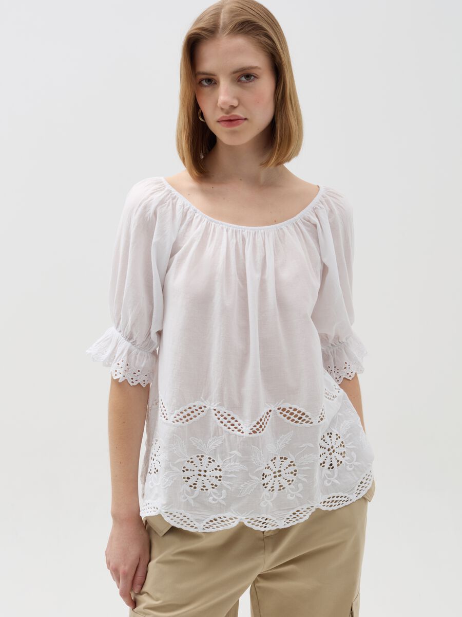 Blouse with embroidery and openwork details_1
