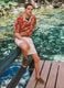 Red organic cotton shirt with tropical print_0