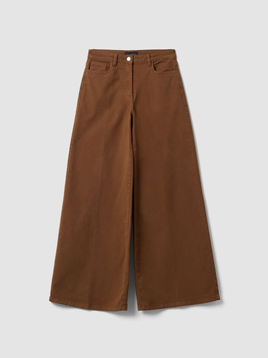 Pantaloni marroni in cotone elasticizzato wide leg_4