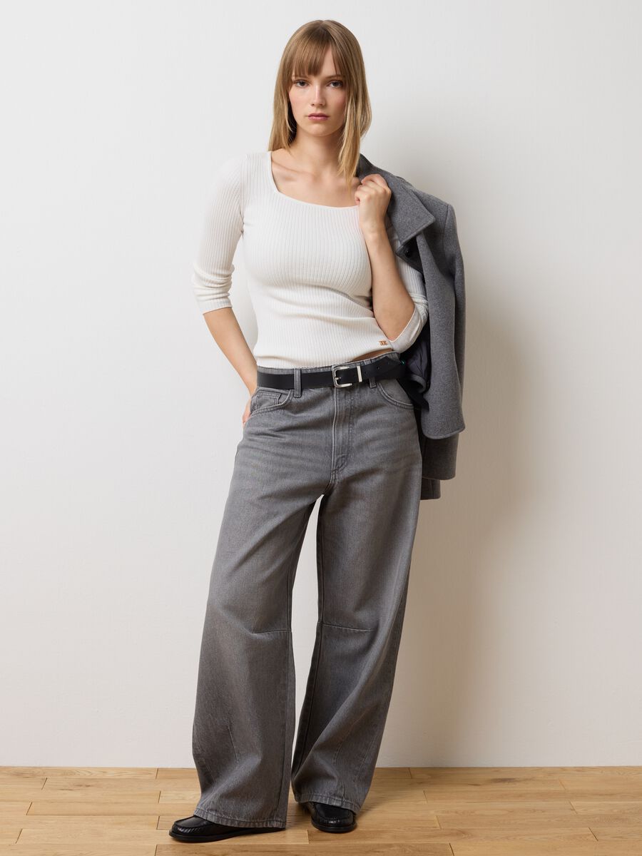 Grey pure cotton balloon fit jeans_0