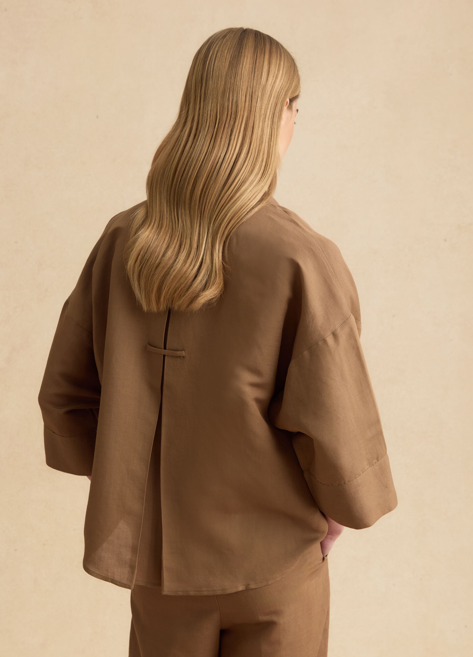Brown linen and viscose-blend shirt