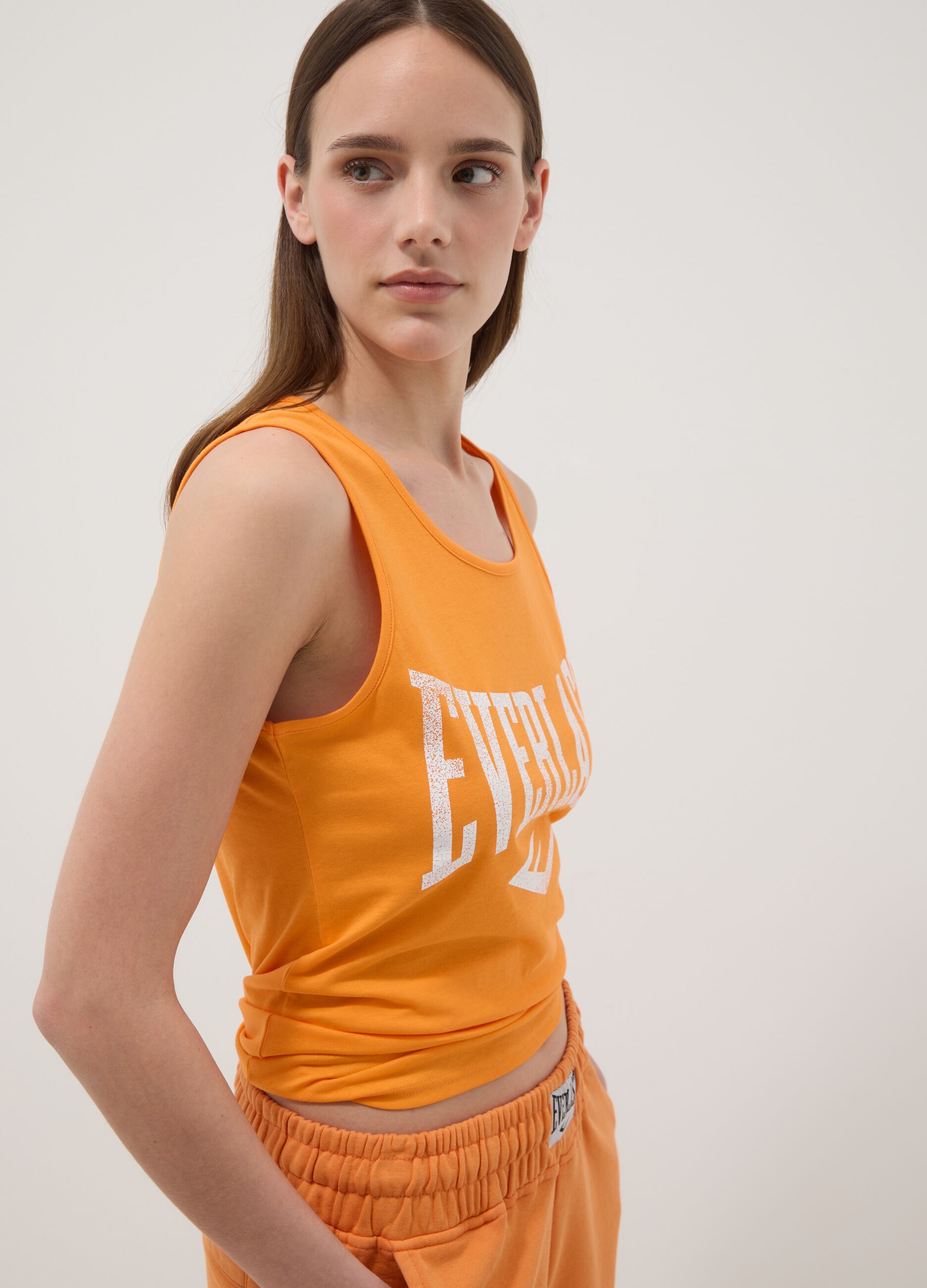 Tank top in puro cotone arancione regular fit con logo Everlast