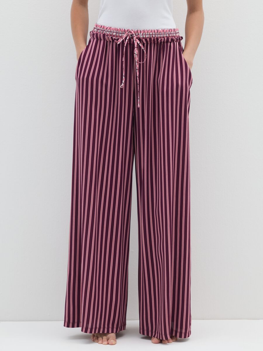 Pink striped pyjama trousers with elasticated waistband_1