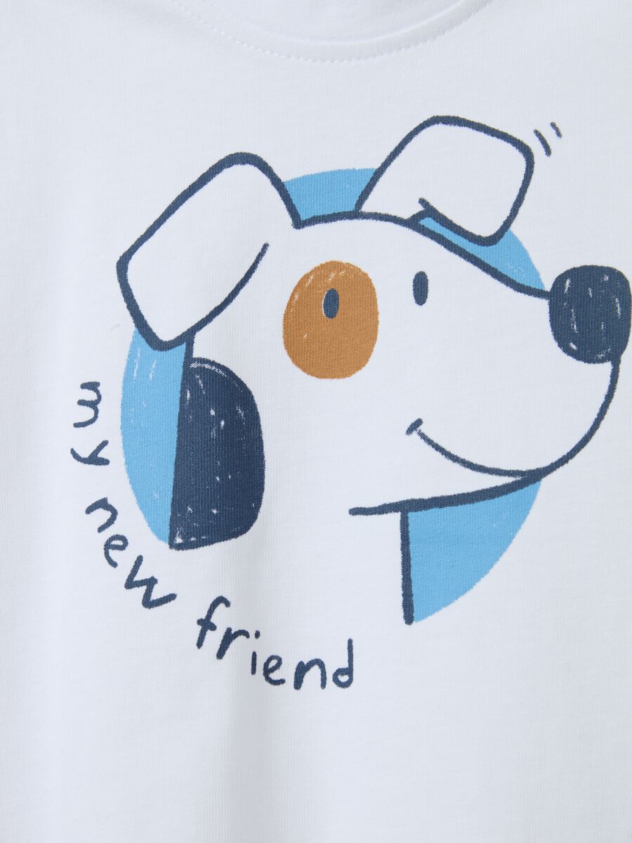 Cotton T-shirt with "My new friend" puppy print_3
