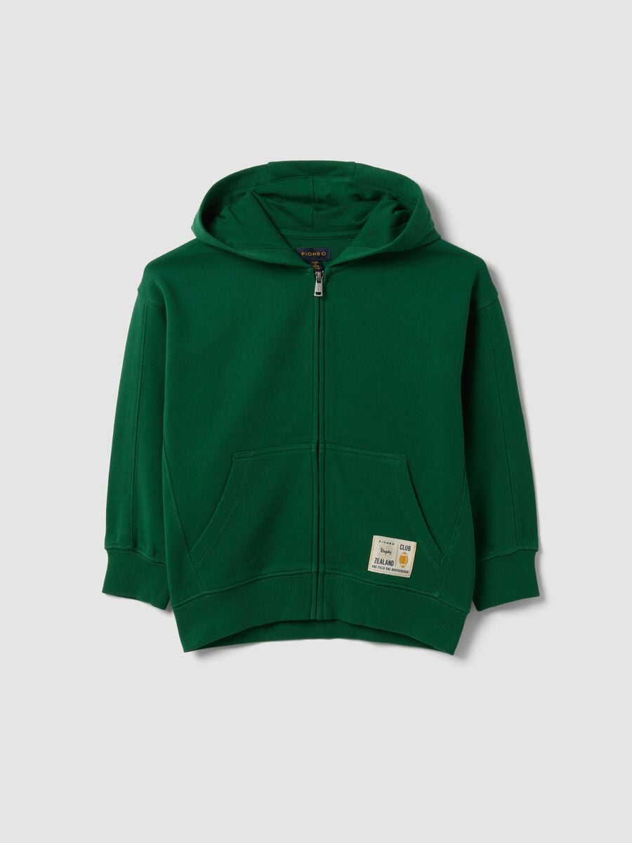 Felpa verde in puro cotone con cappuccio regular fit per bambino_0