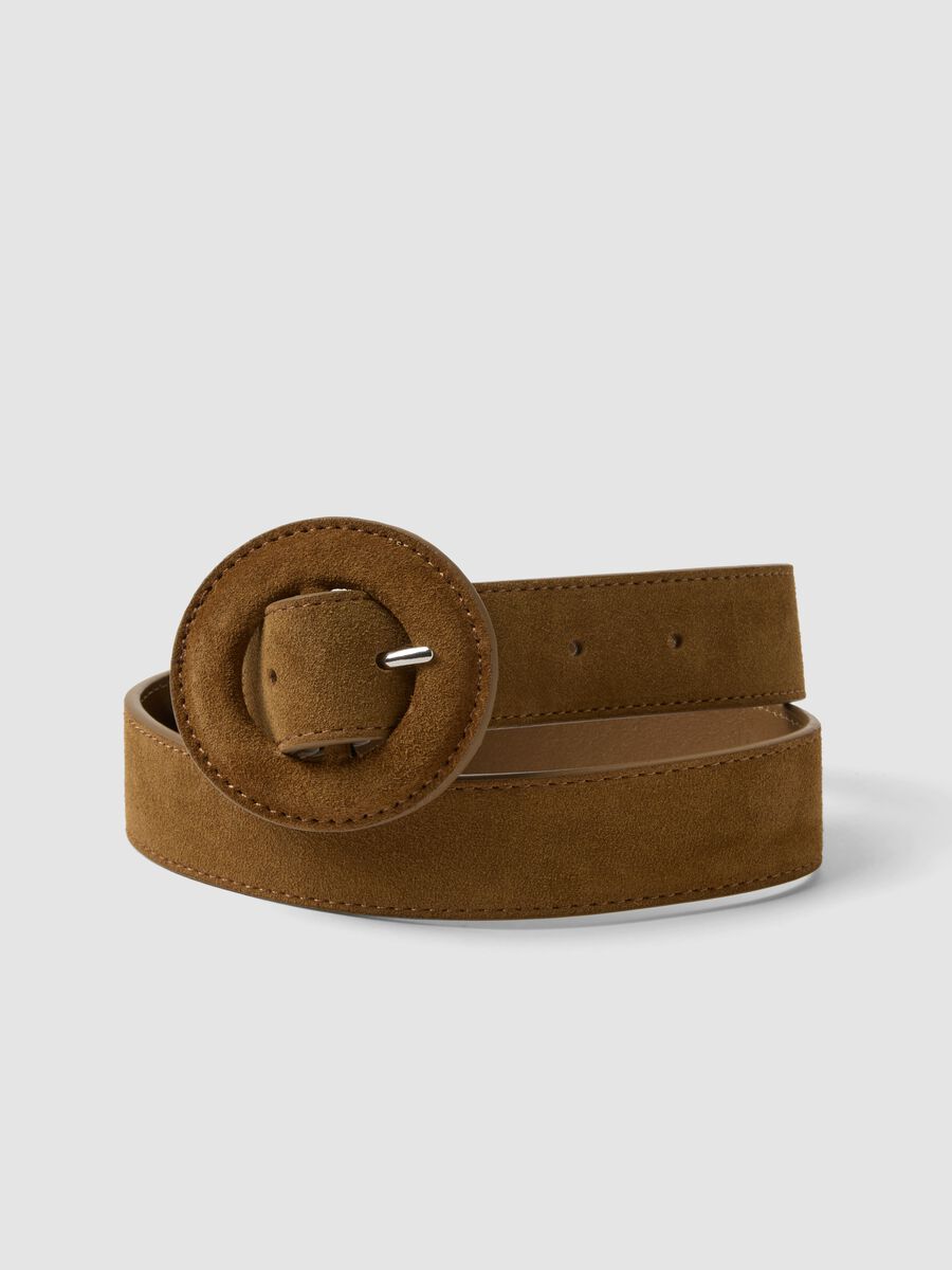 Cintura marrone in vera pelle con fibbia rotonda_2