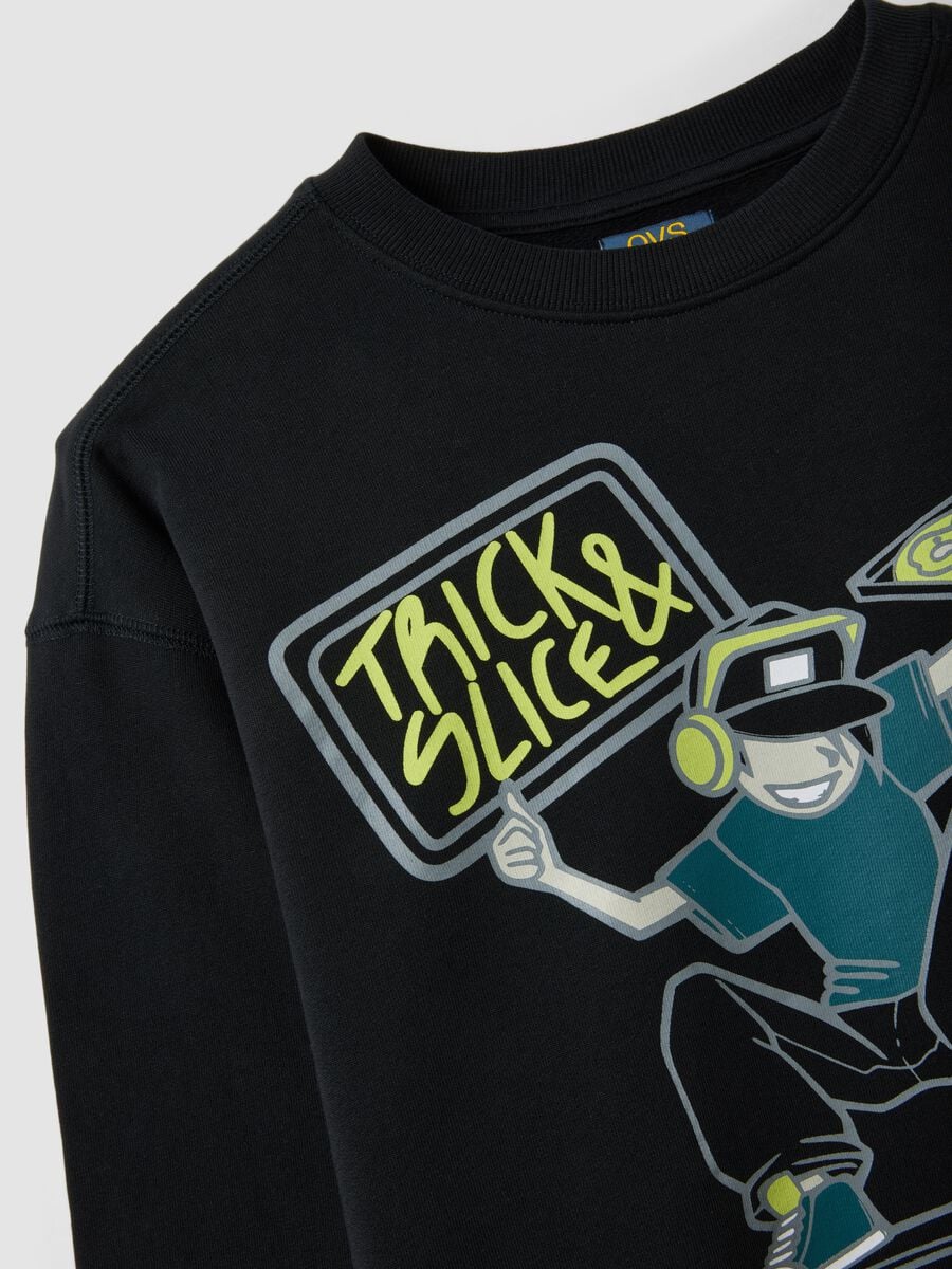 Black pure cotton crew-neck sweatshirt with print_2