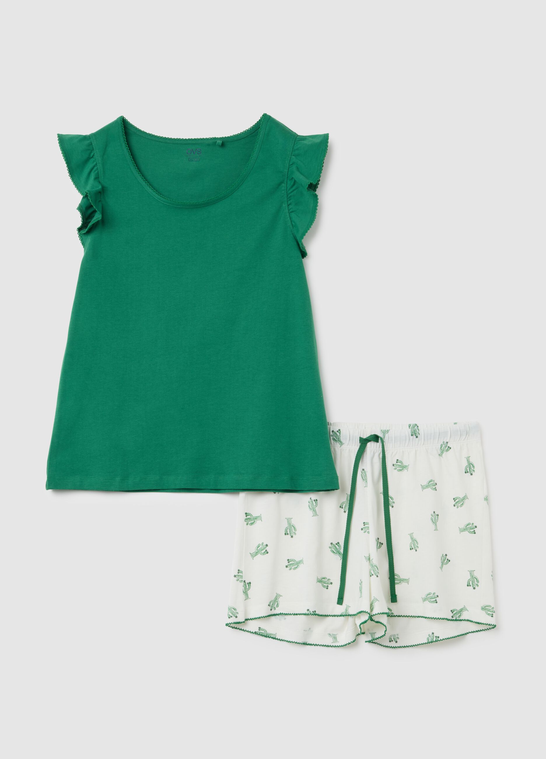 Set pigiama da donna in puro cotone verde regular fit