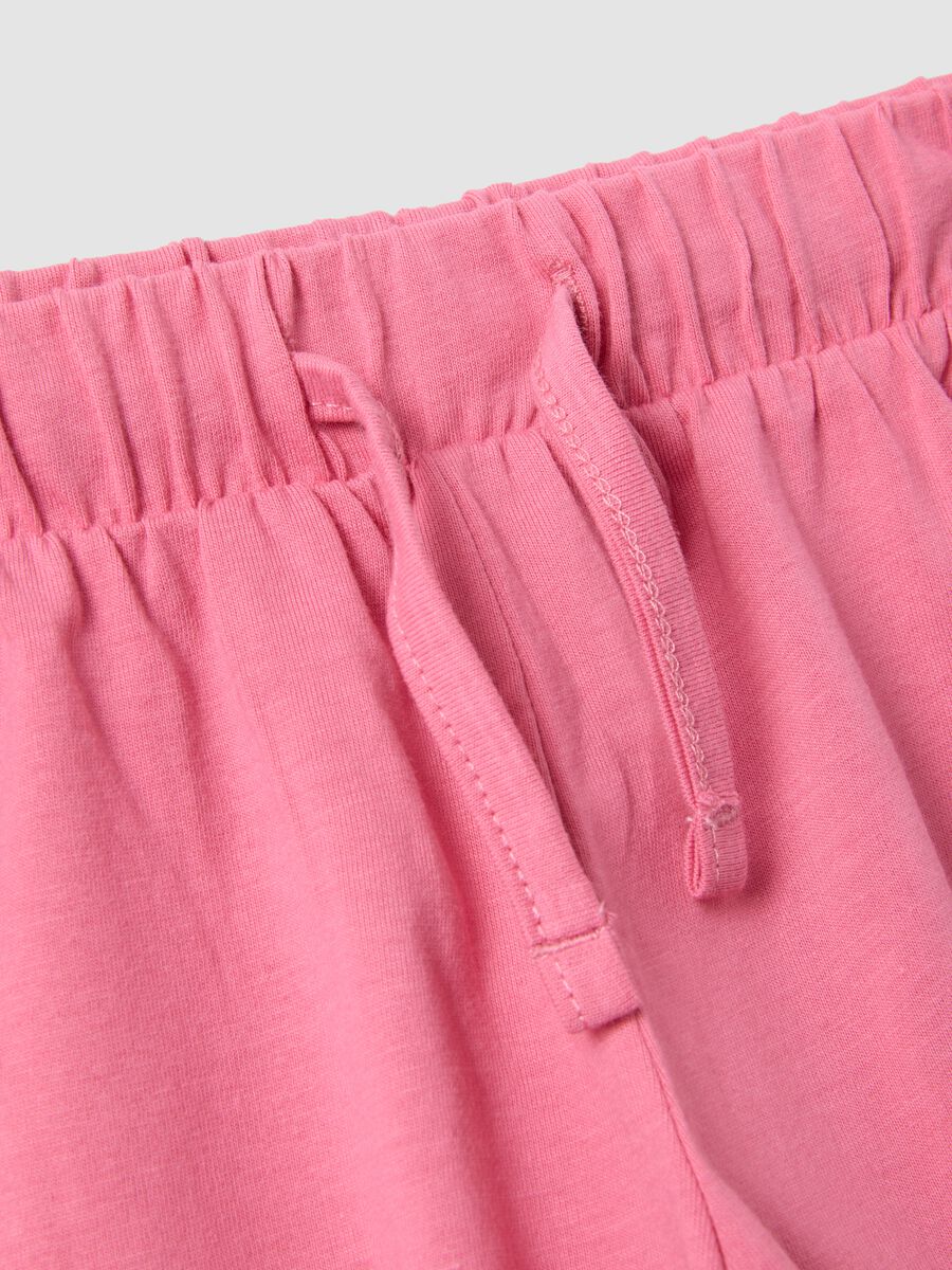 Pink and white pure cotton set with top and shorts_3