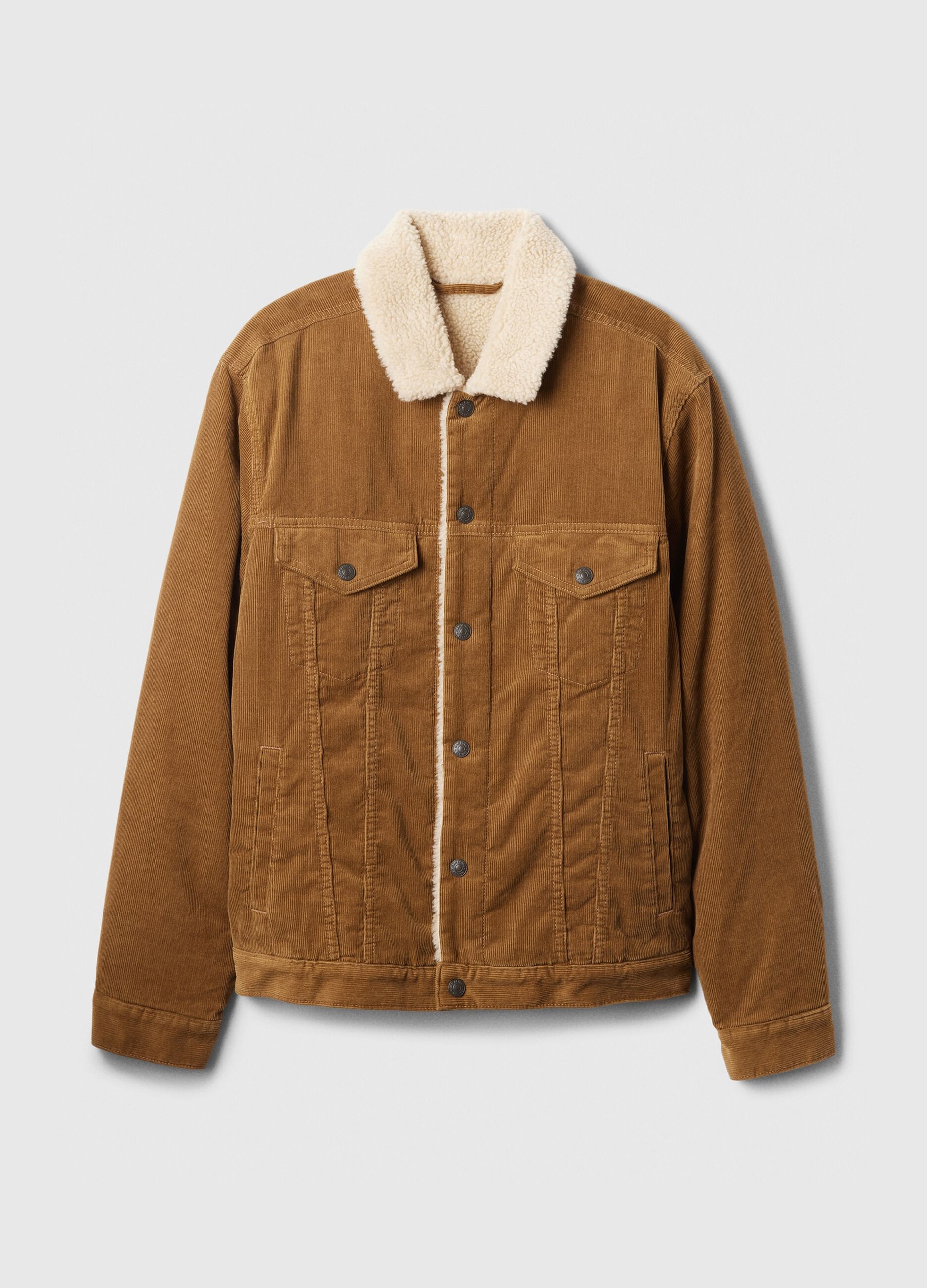 Short corduroy jacket with sherpa lining