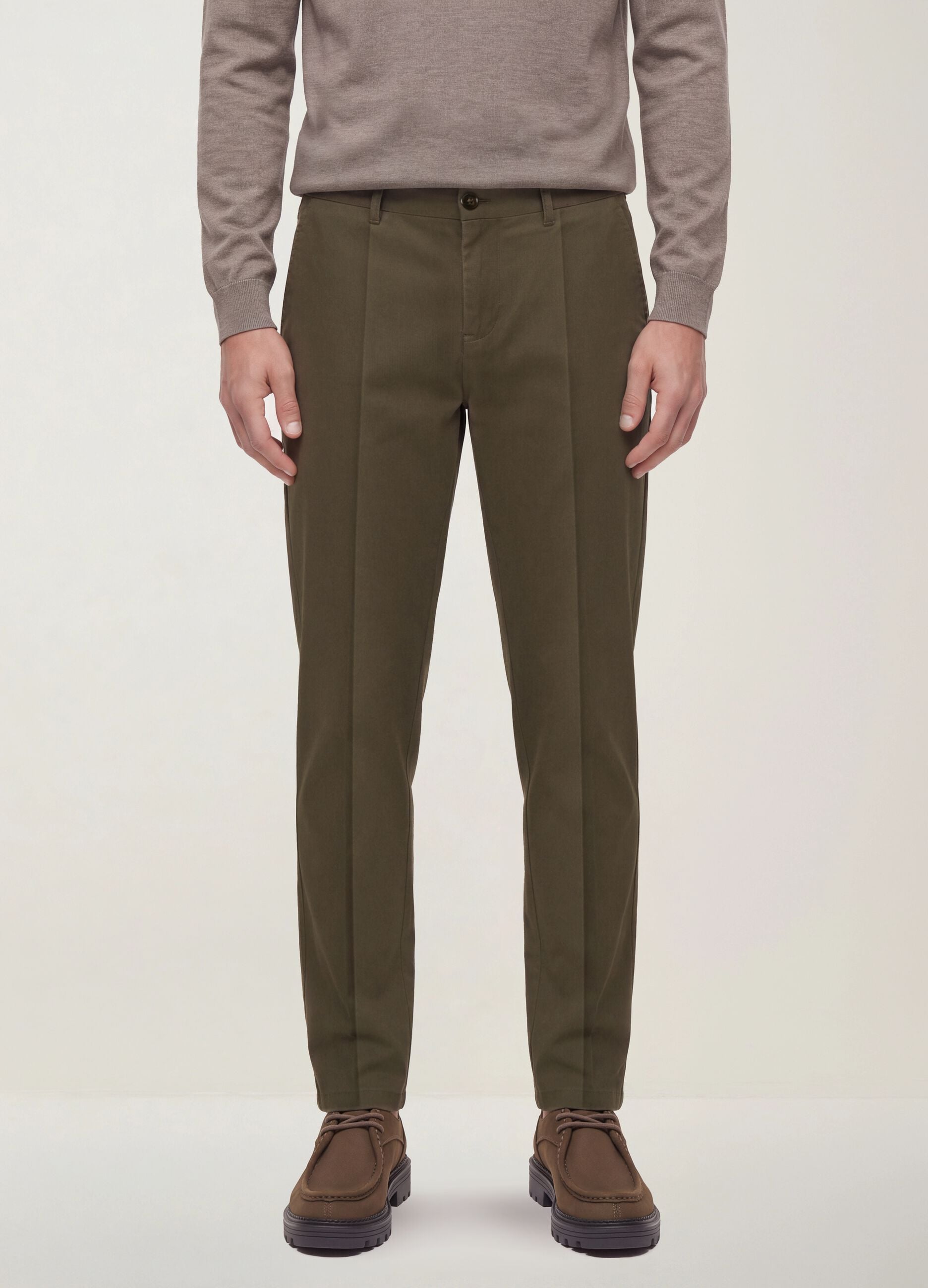 Pantaloni chino verde in twill di cotone elasticizzato slim fit