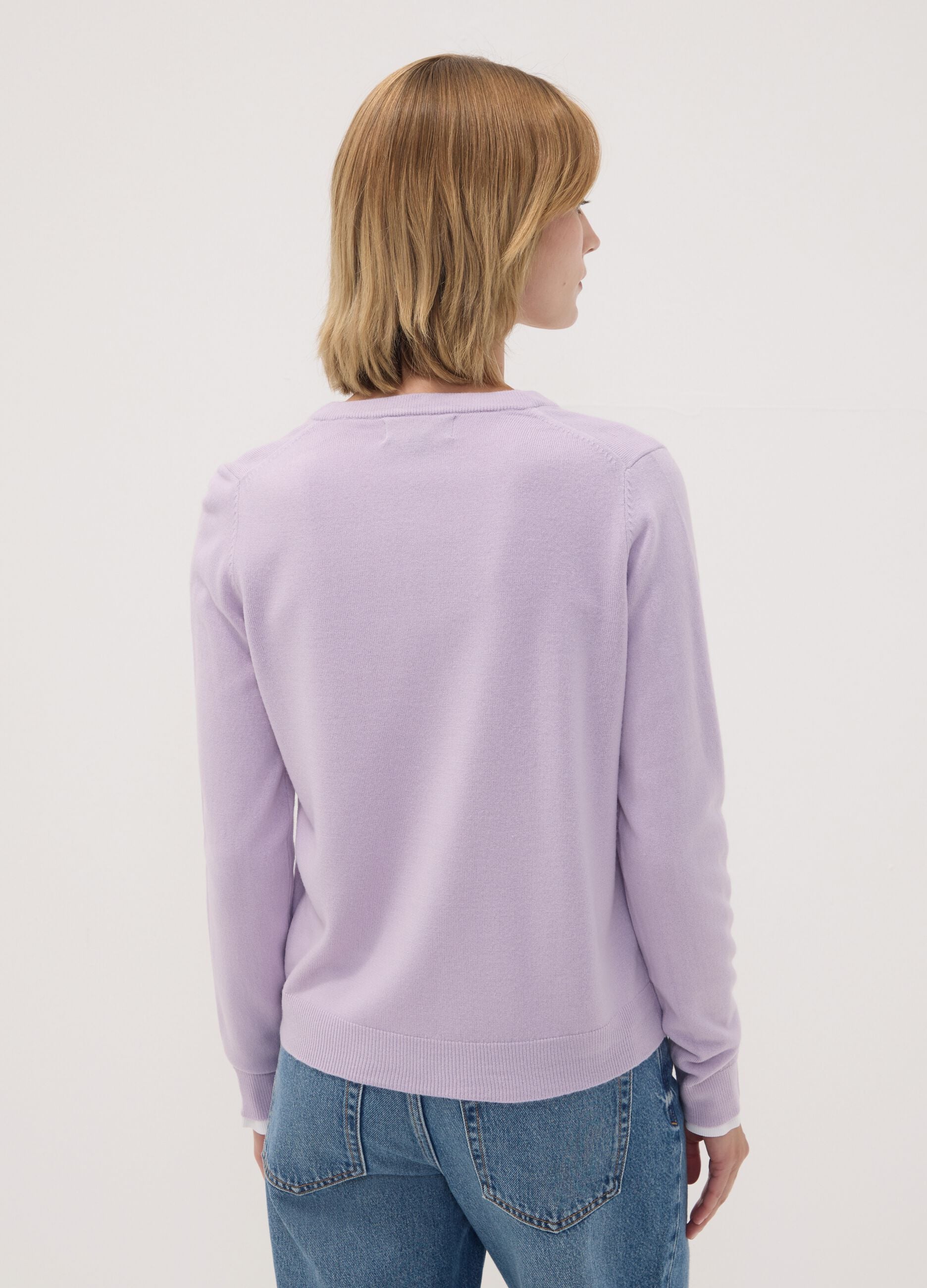 Cardigan viola girocollo regular fit con bottoni