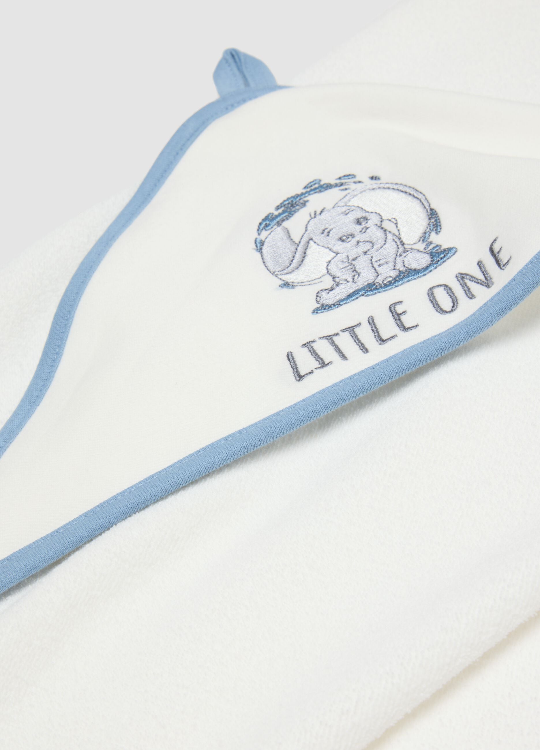 White organic cotton-blend baby bath towel with Dumbo print