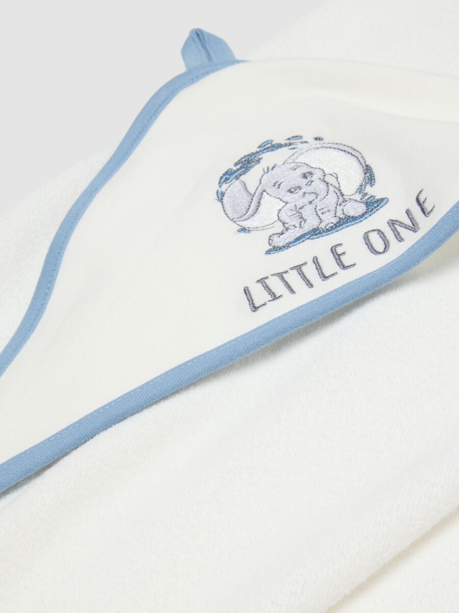 White organic cotton-blend baby bath towel with Dumbo print_2