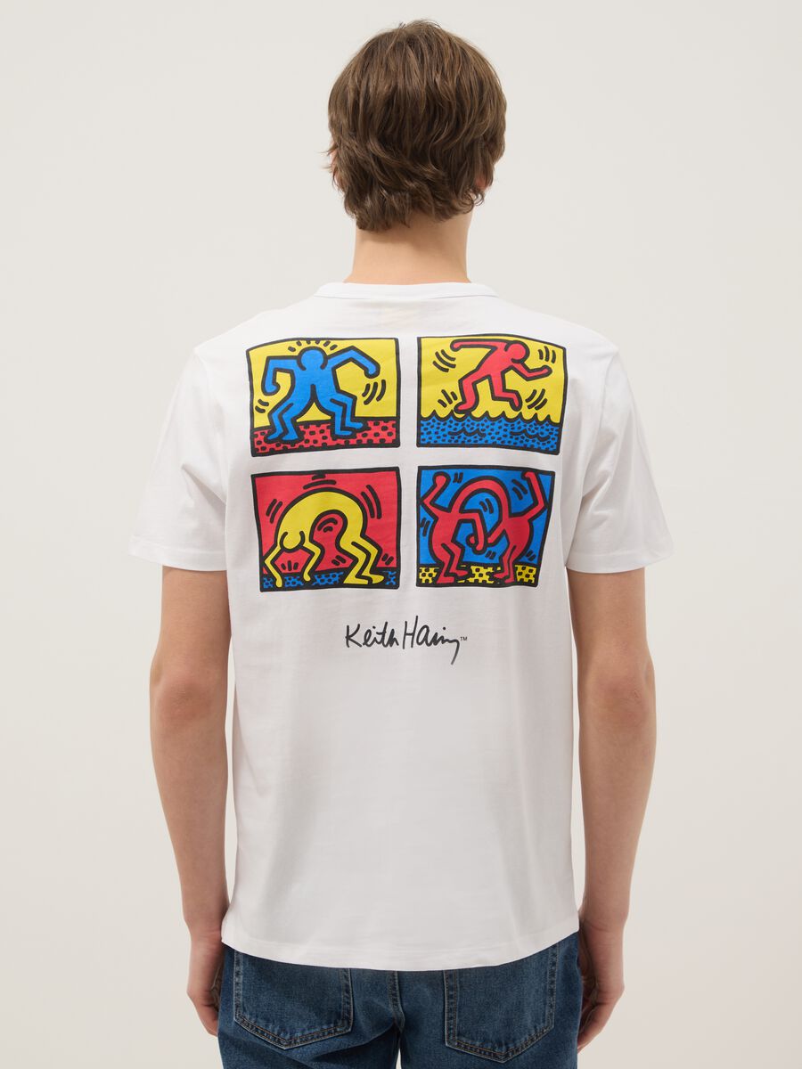 White short-sleeve pure cotton T-shirt with Keith Haring signature_3