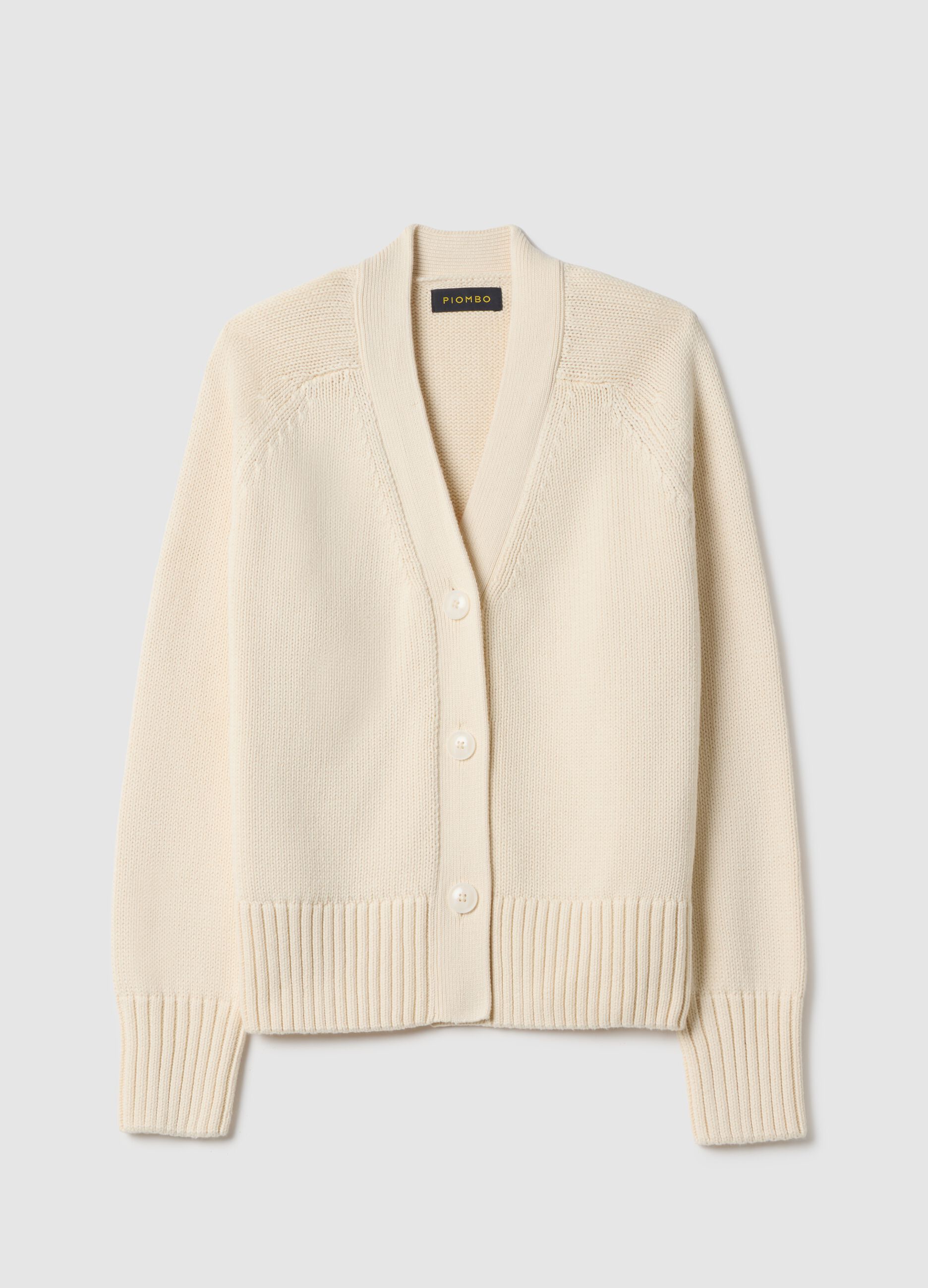 Beige cardigan in pure cotton oversized fit with deep V-neck