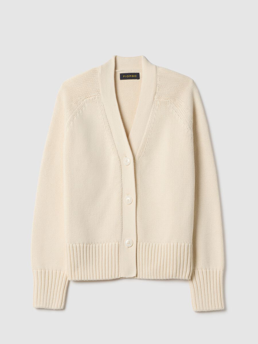 Cardigan beige in puro cotone over fit con scollo deep V_0