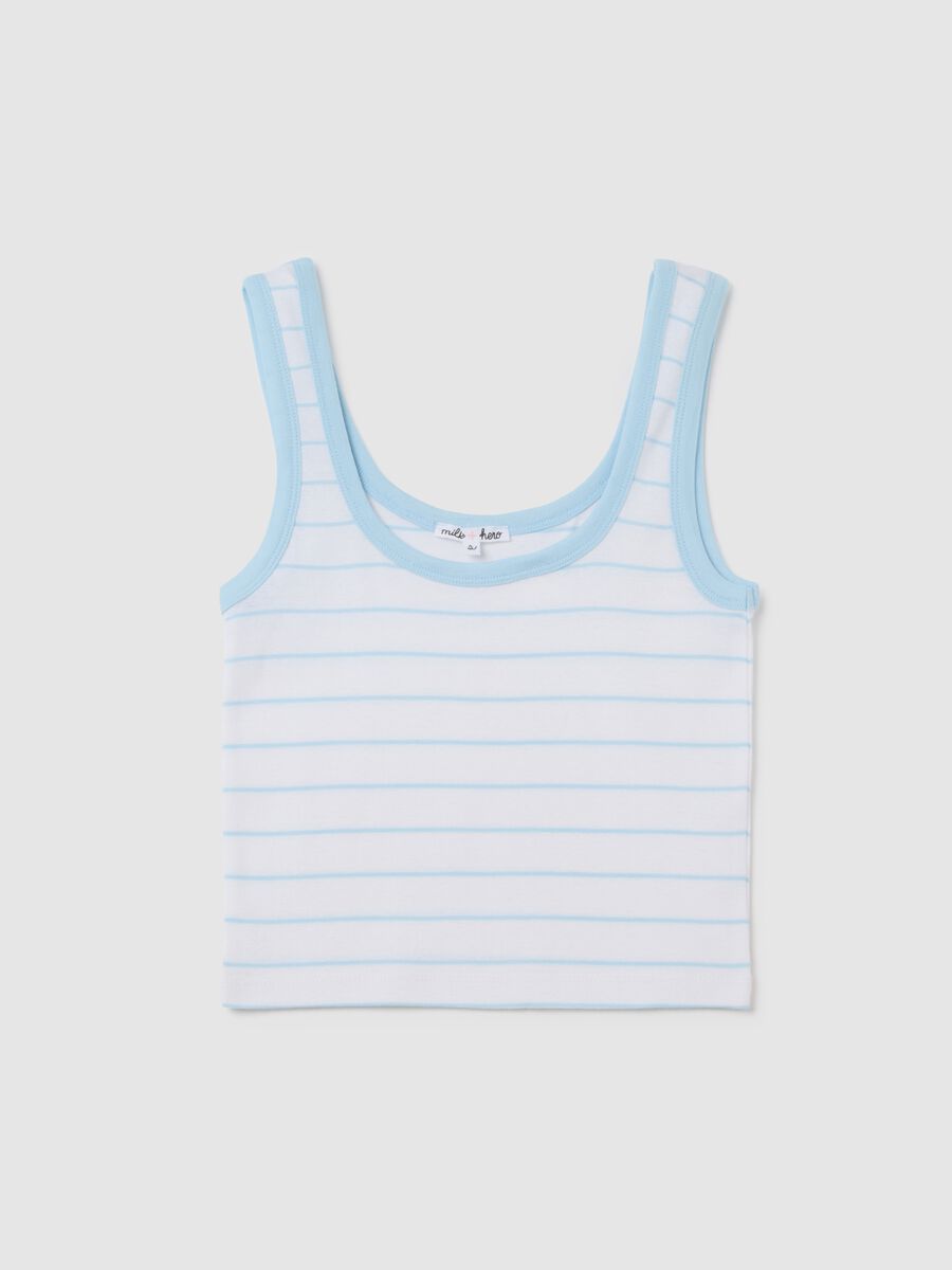 Women's pure cotton multicolour regular fit vest with white and blue stripes_4