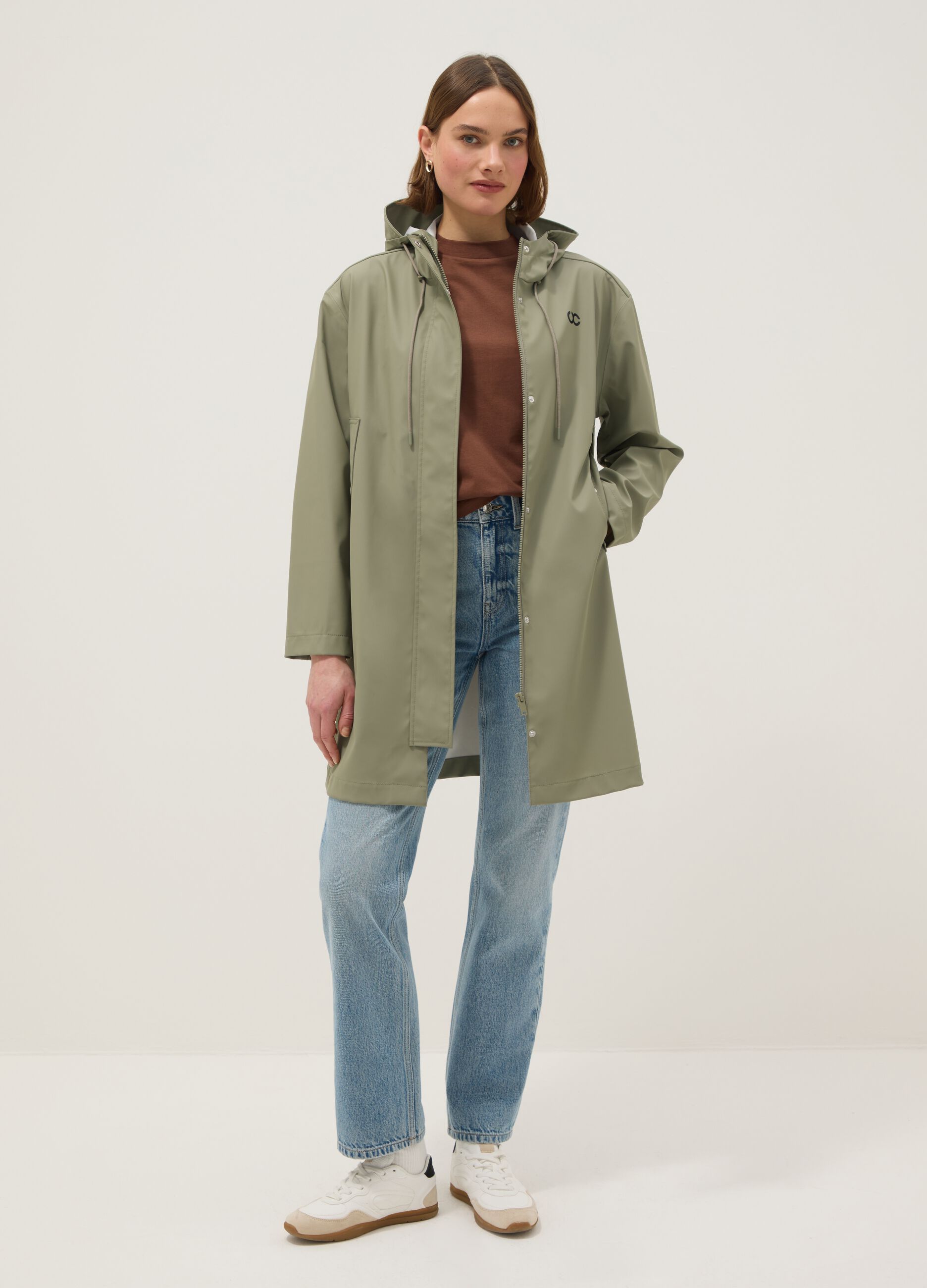 Giacca impermeabile verde con cappuccio regular fit