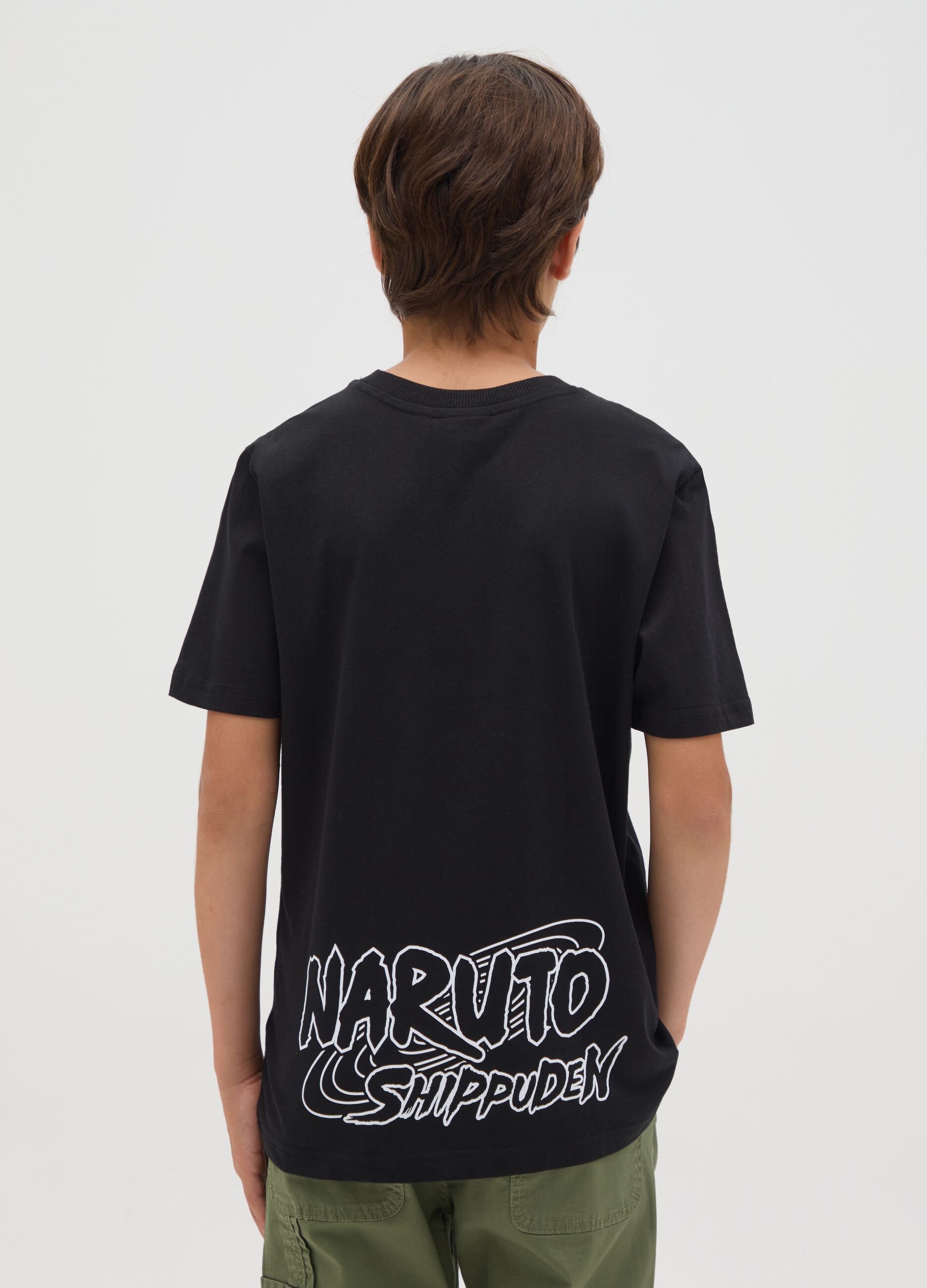 Boys’ oversized black T-shirt in 100% cotton with Naruto print