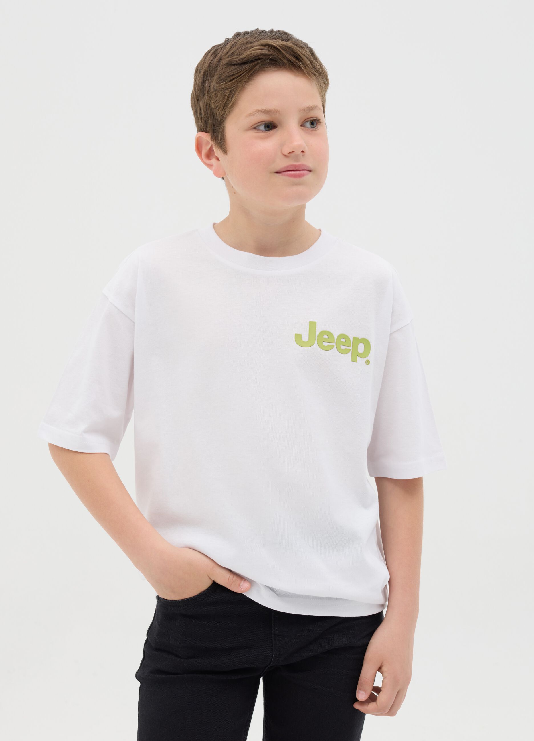 Cotton T-shirt with off-road vehicle and logo print