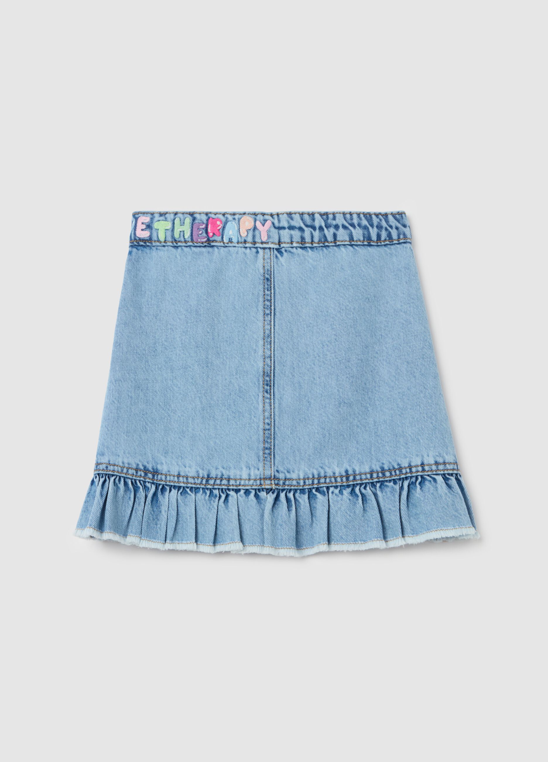 Denim skirt with frills and heart embroidery
