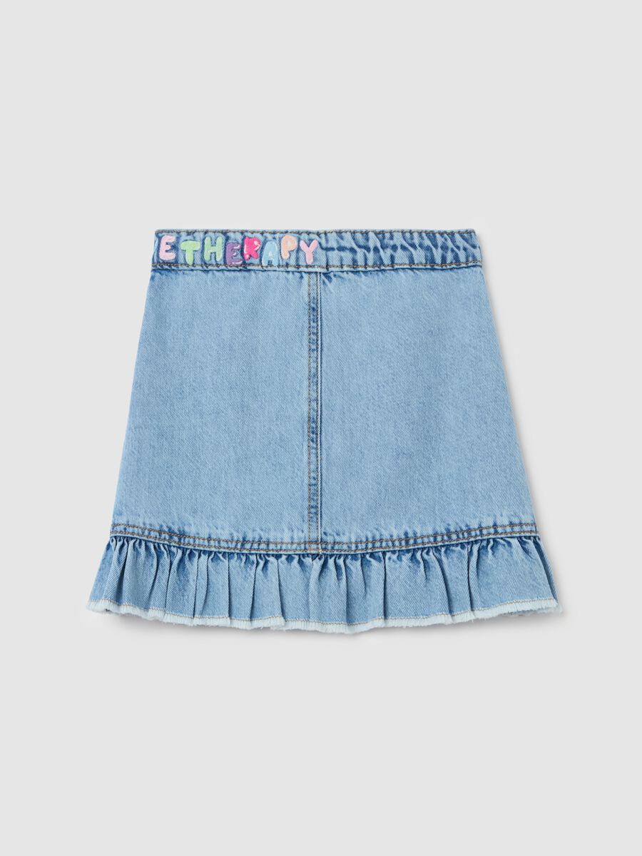 Denim skirt with frills and heart embroidery_1