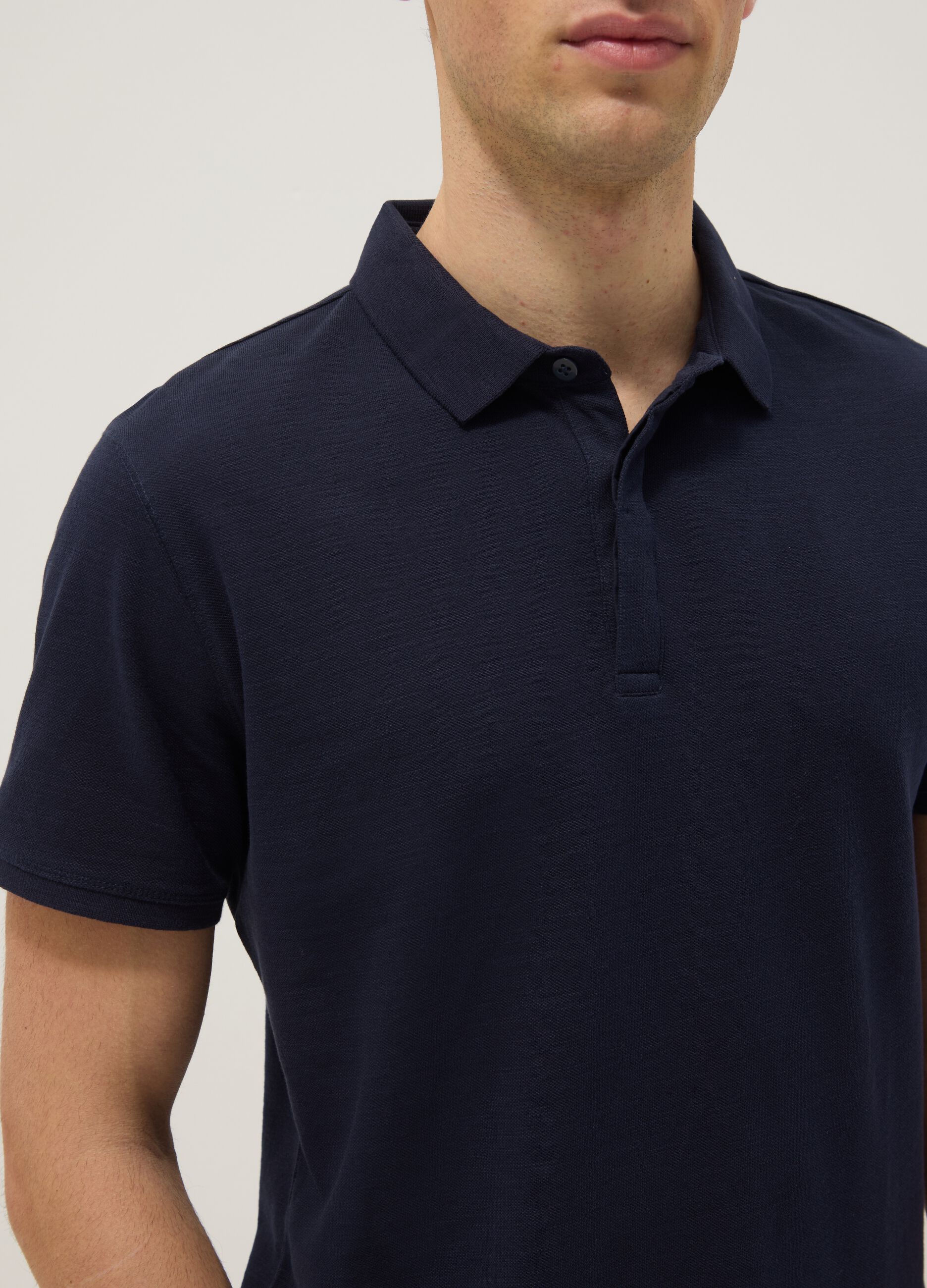 Short-sleeved blue pure cotton polo regular fit
