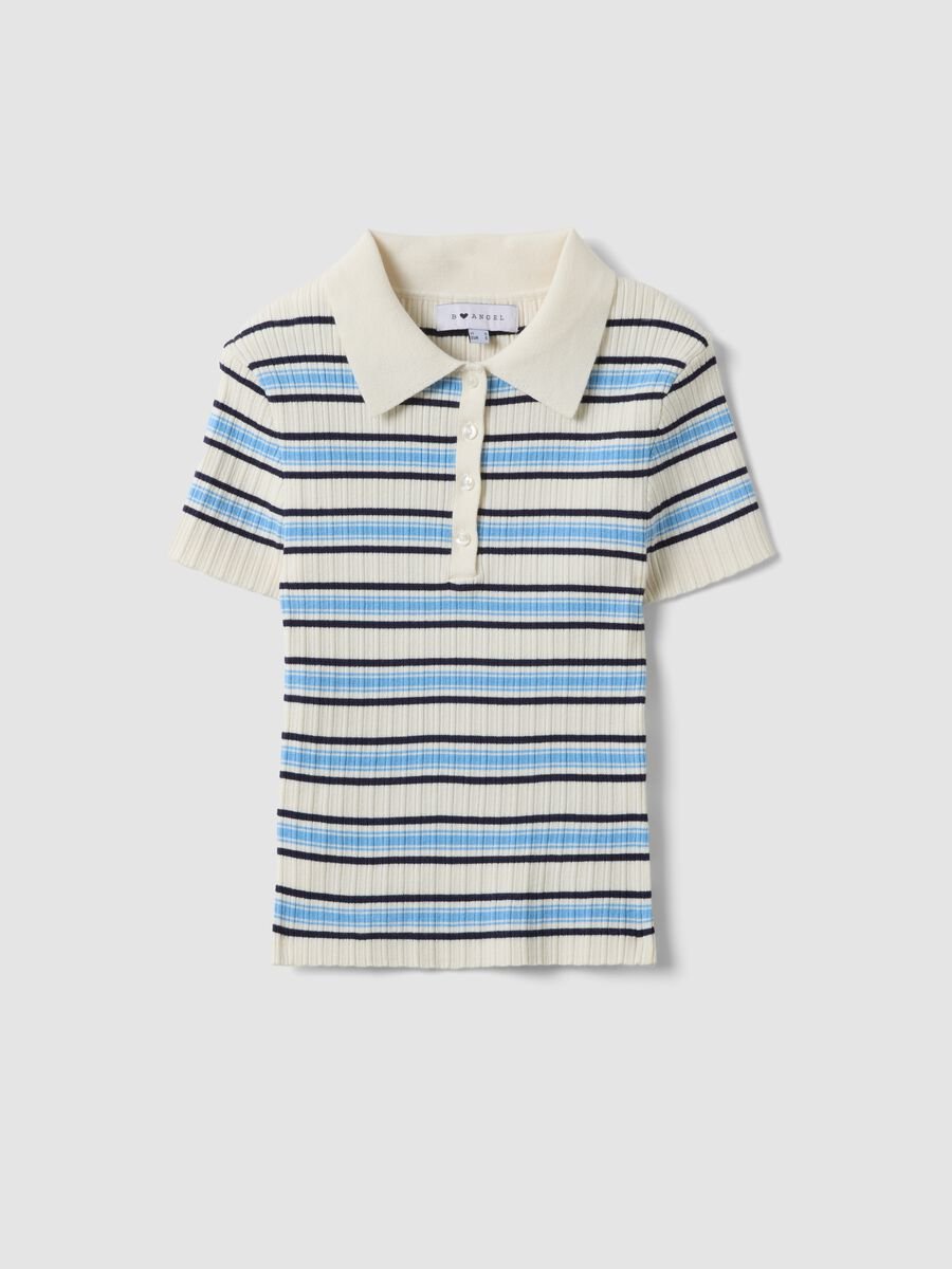 Maglione fitted in misto viscosa a righe multicolor con collo polo_4