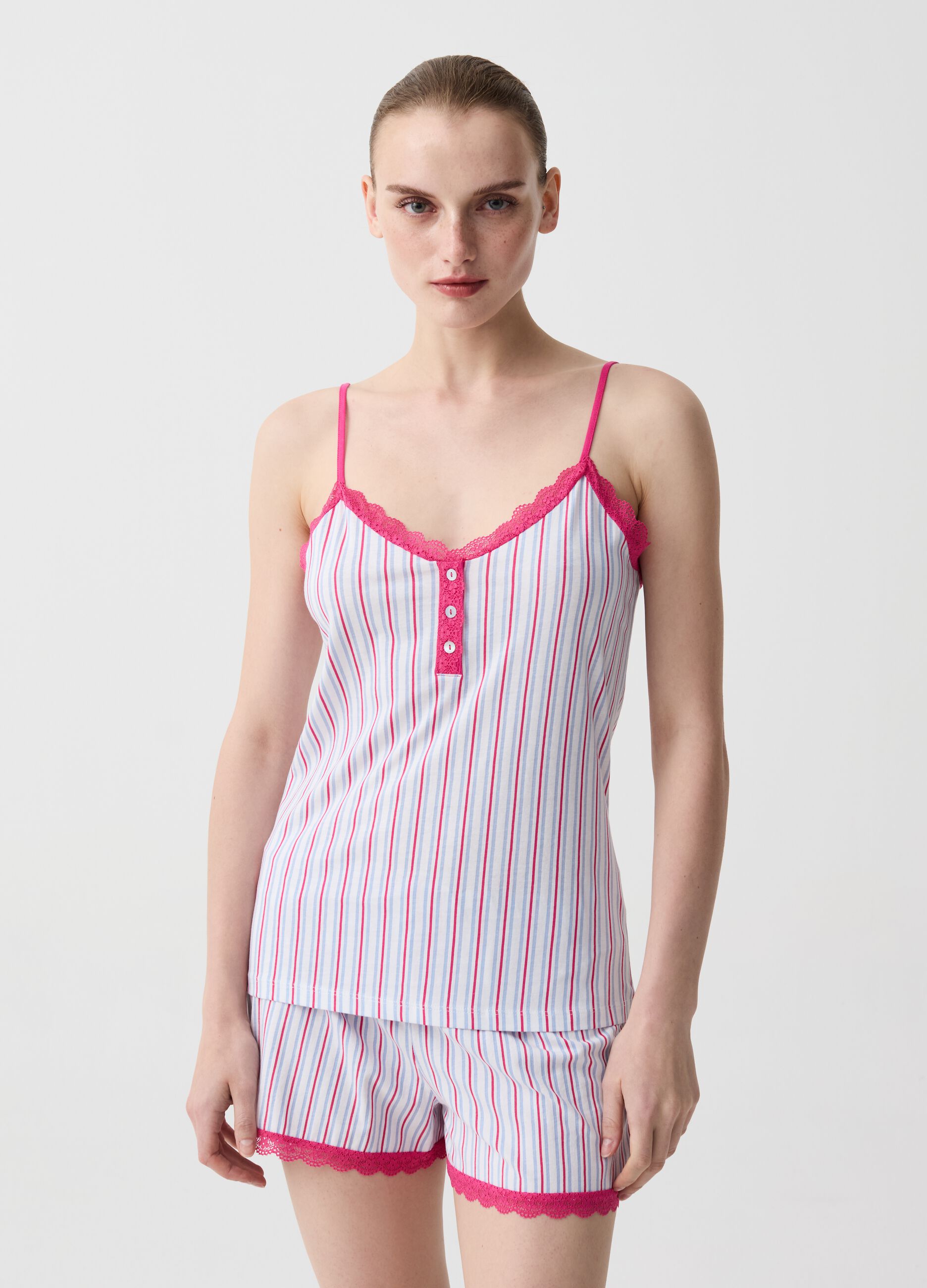 Ovs Top pigiama a righe con scollo serafino a V