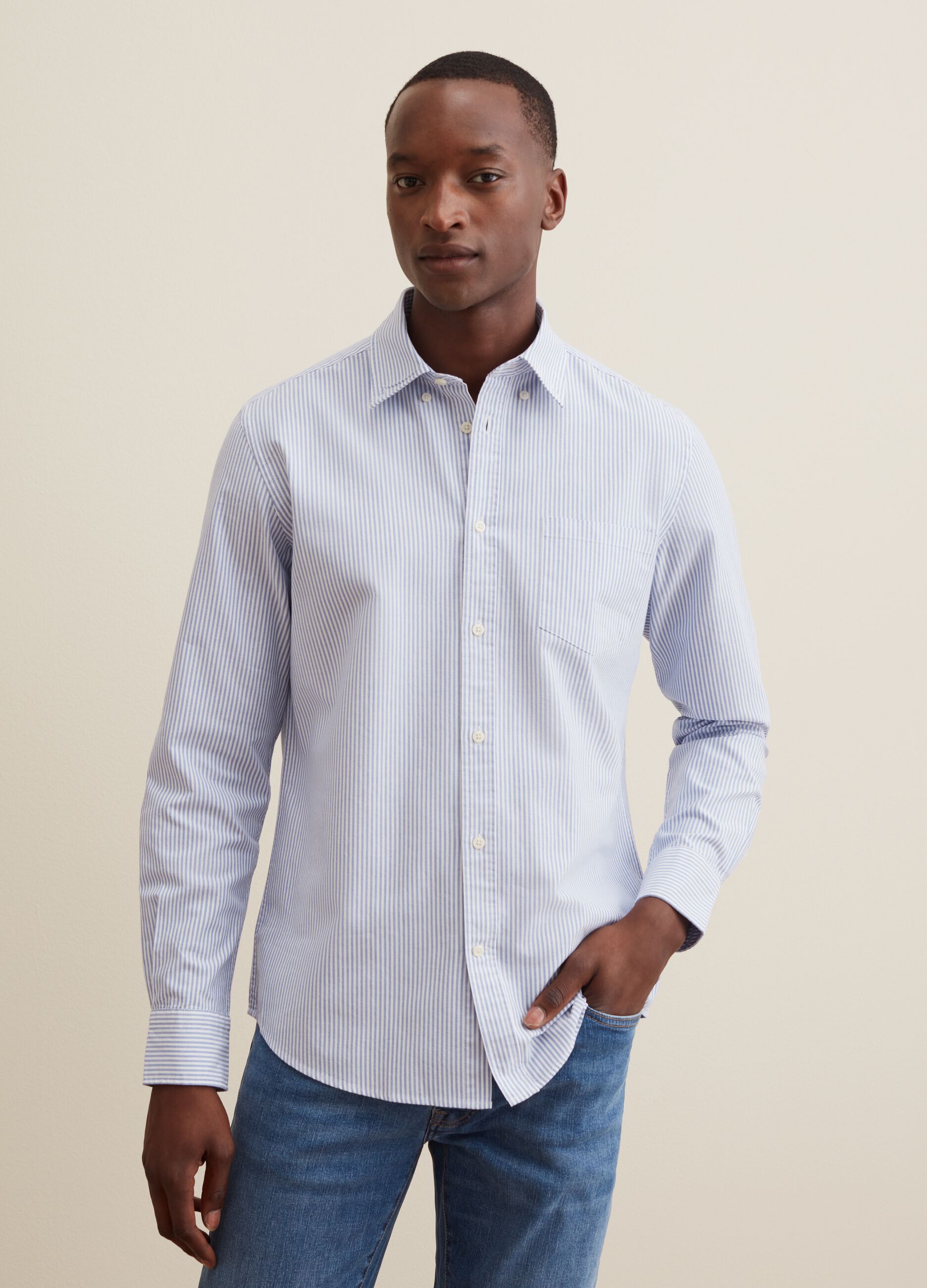 Camicia in cotone oxford a righe sottili_1