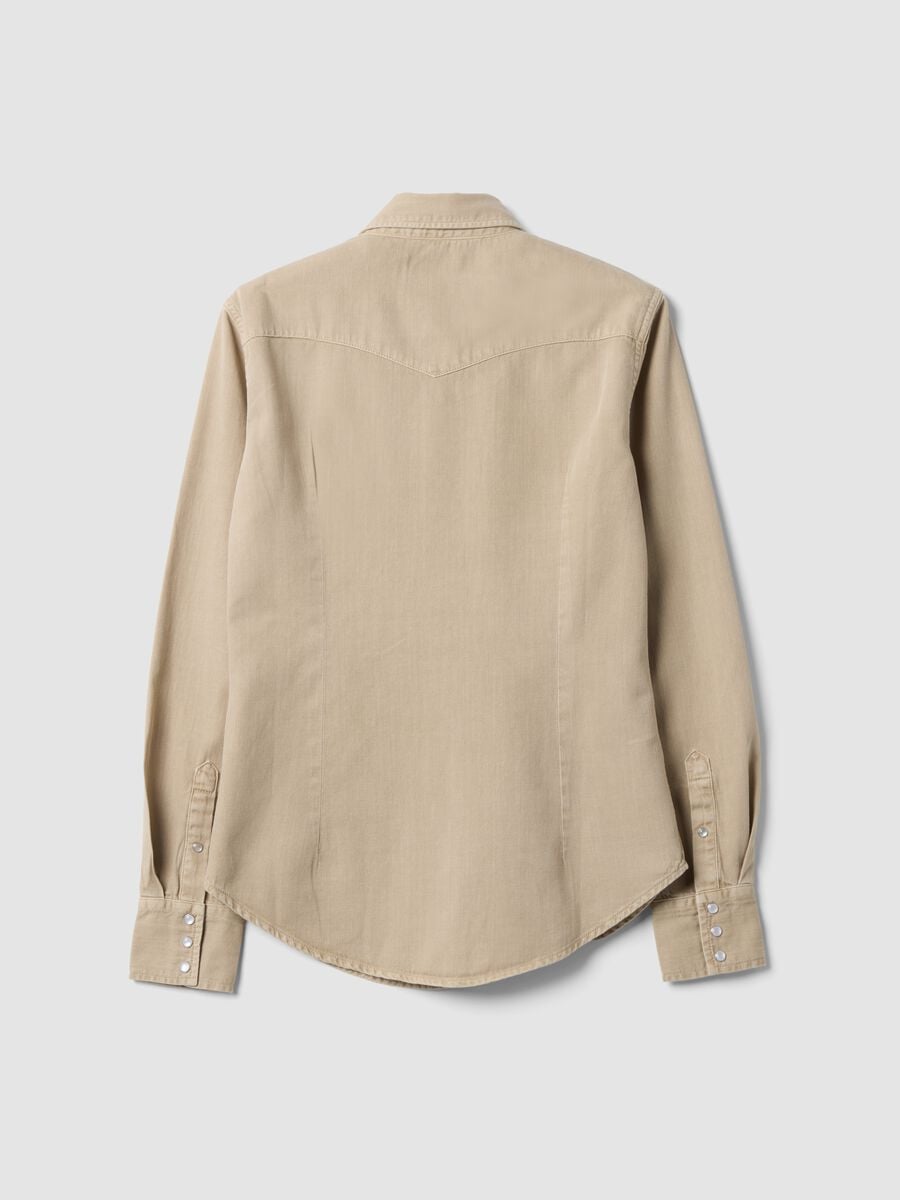 Camicia beige in puro cotone con bottoni a pressione regular fit_1