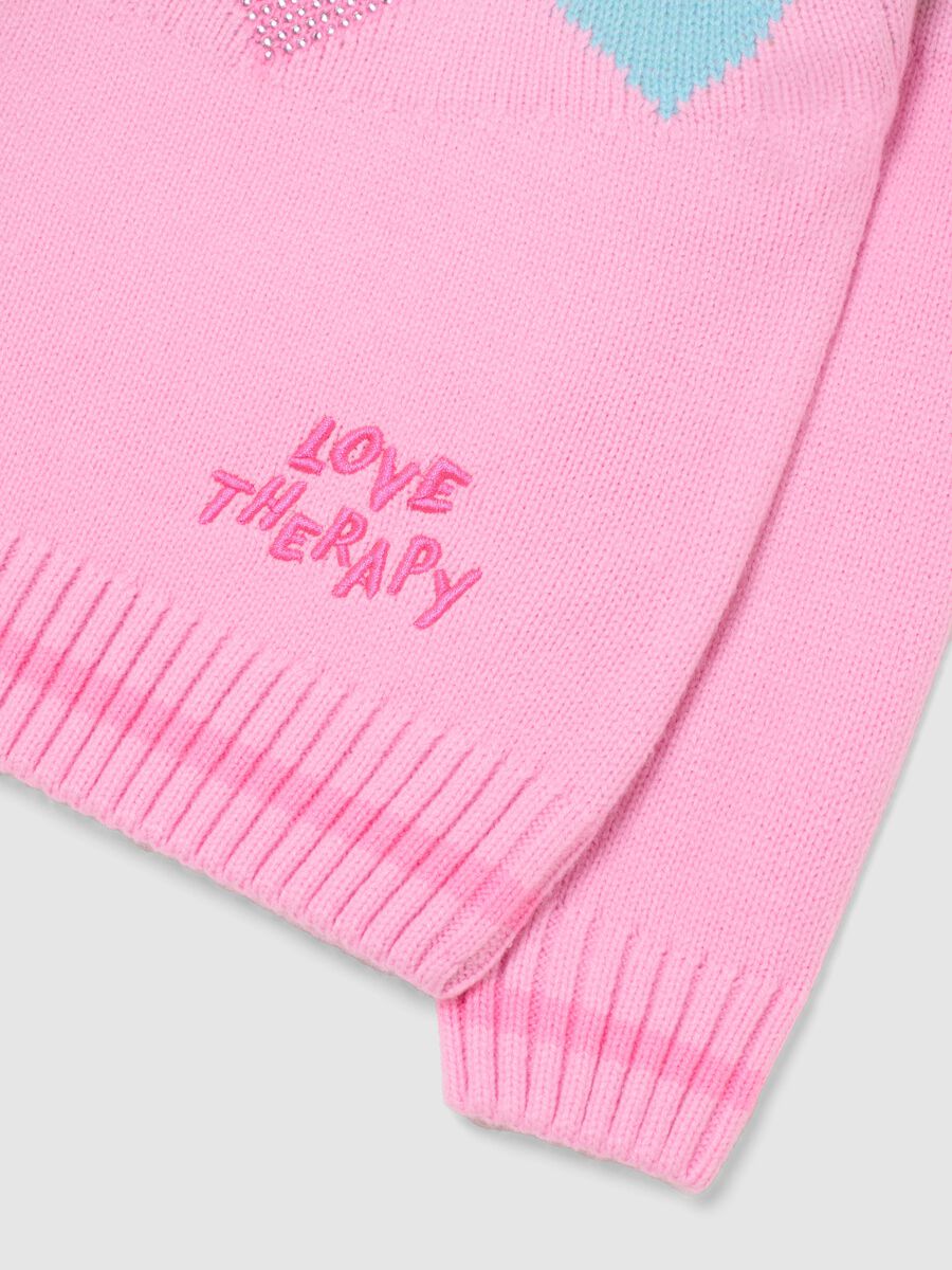 Multicolour regular fit girl's pullover with heart motifs_2