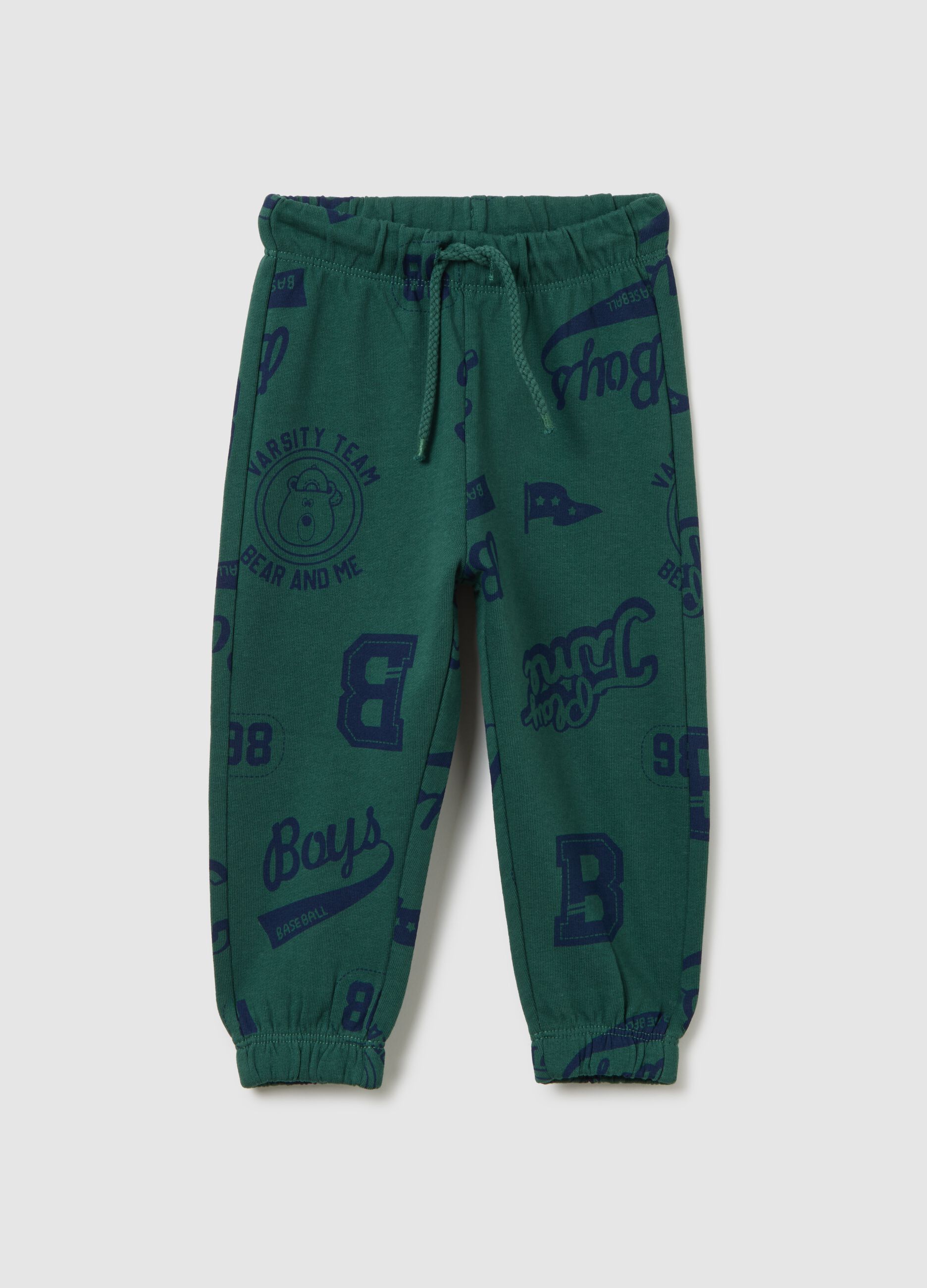 Green regular fit pure cotton children's trousers