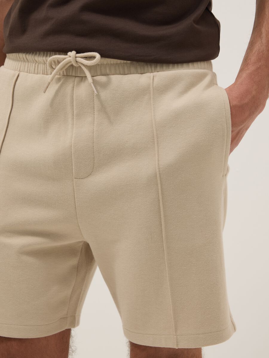 Shorts in misto cotone beige regular fit con coulisse_3