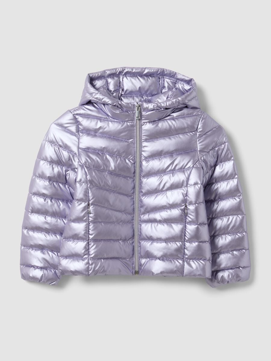 Piumino Ultralight viola con cappuccio e zip per bambina_0