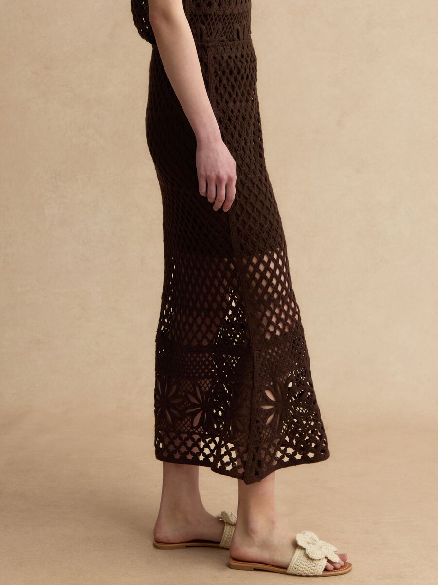 Gonna lunga in misto cotone marrone regular fit con design a maglia_3