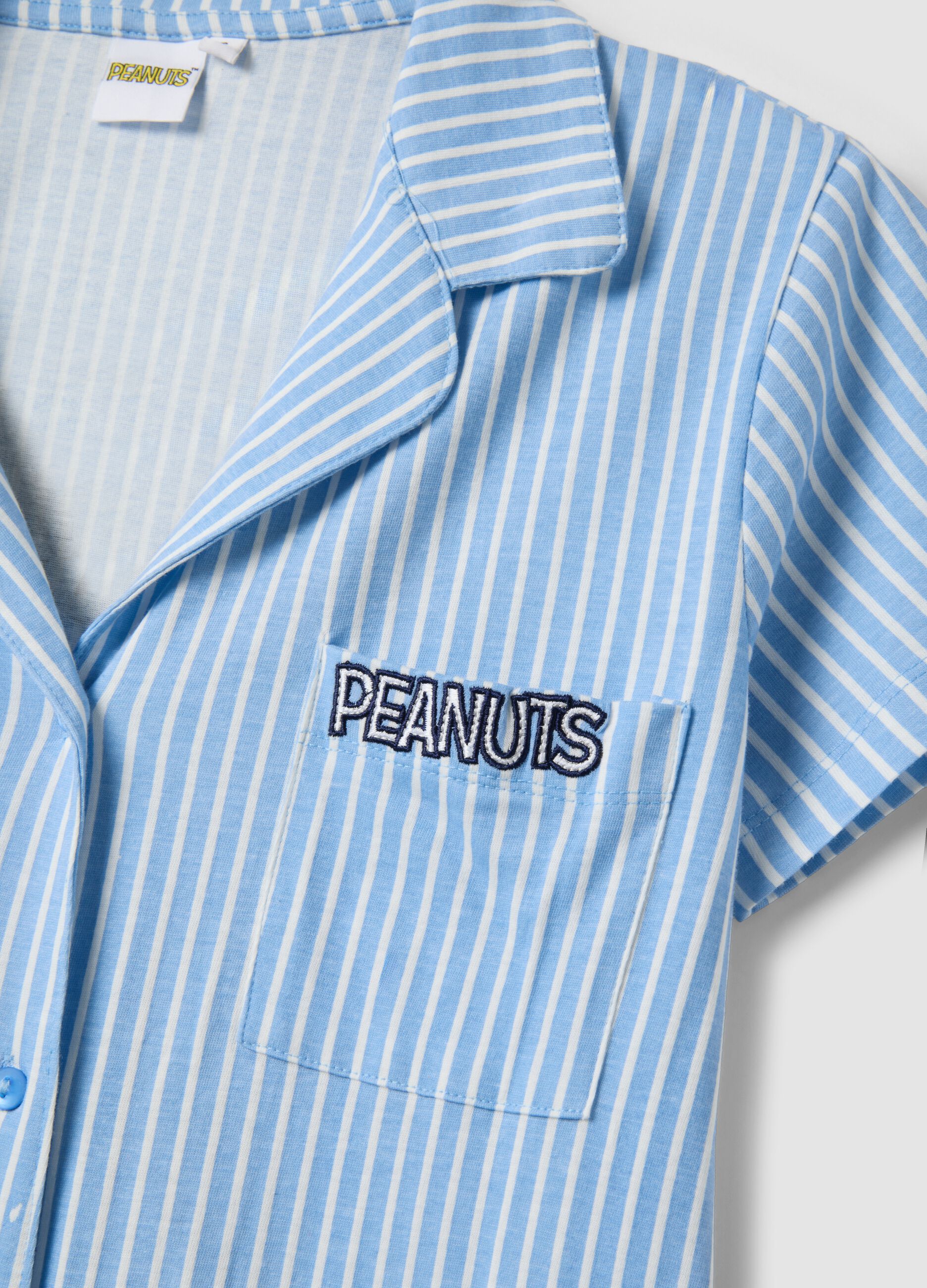 Blue striped pure cotton nightshirt with V-neck