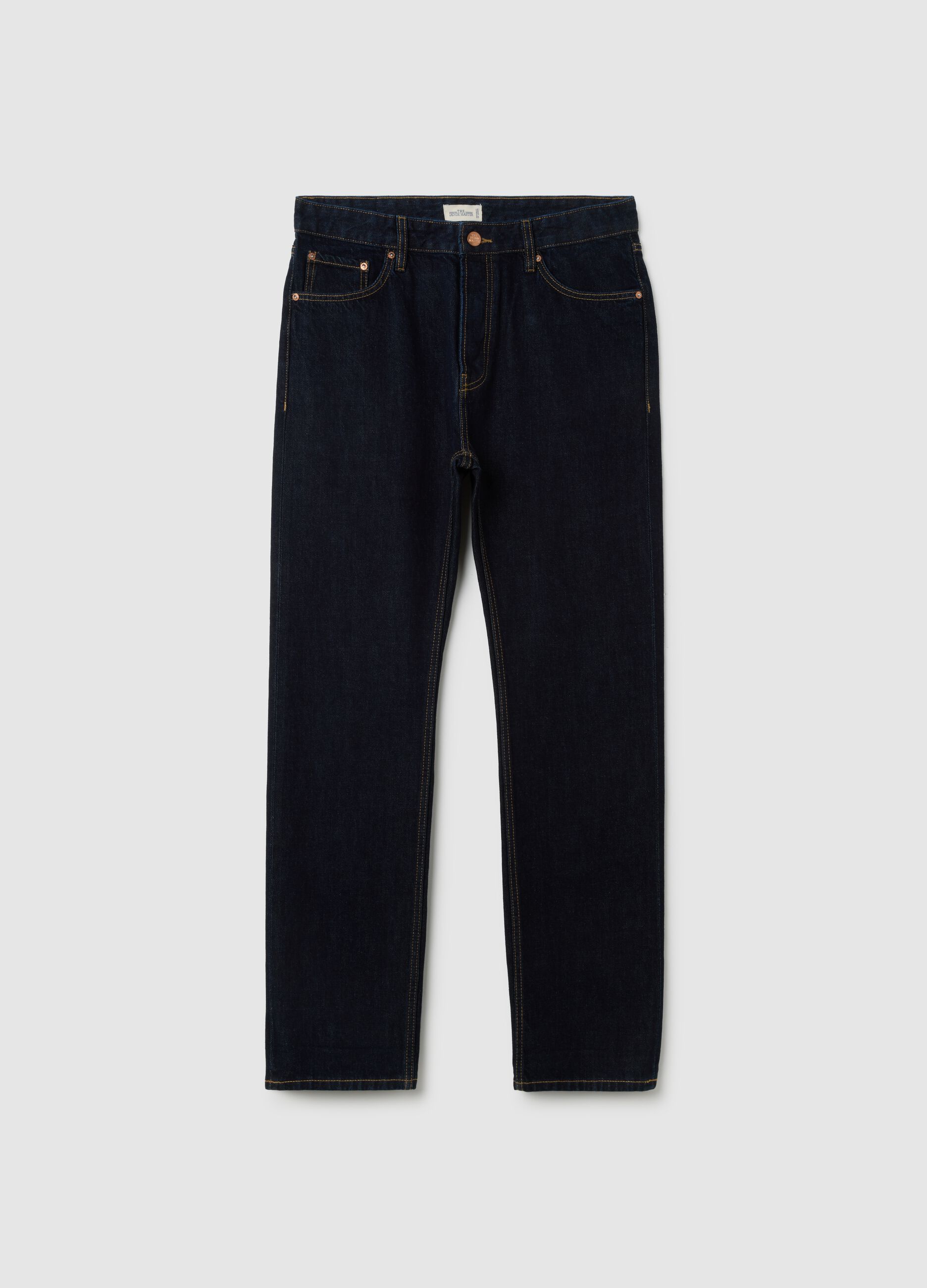 Blue straight fit jeans in pure cotton