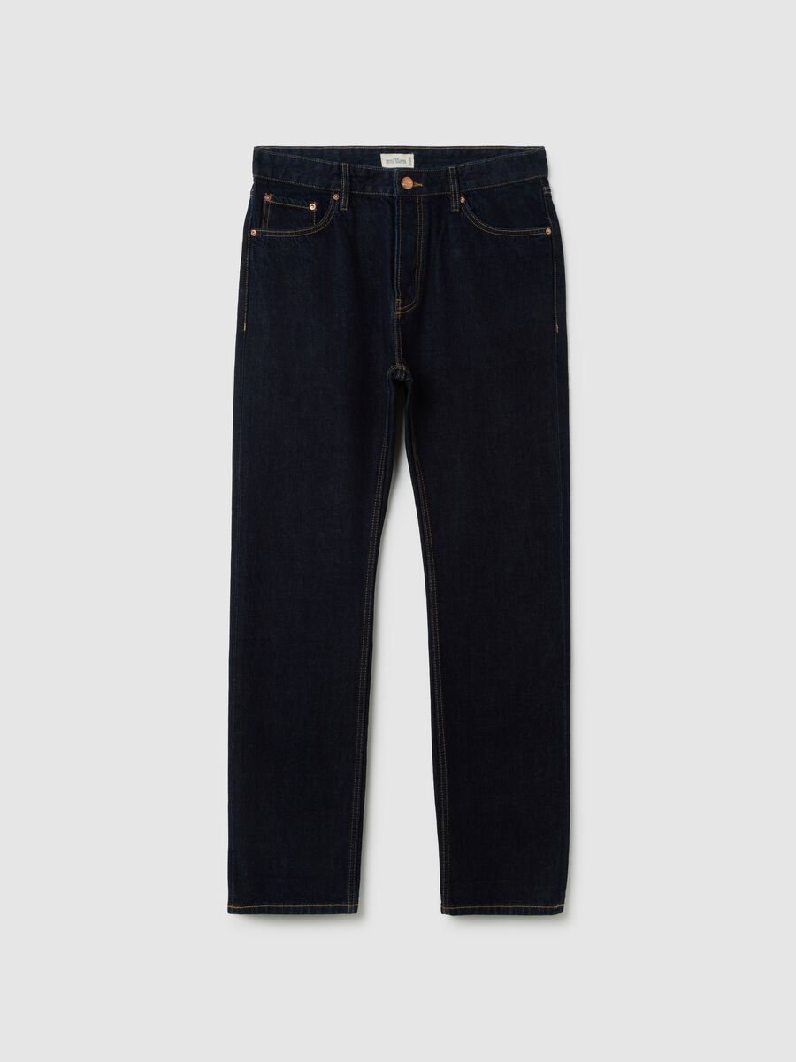 Blue straight fit jeans in pure cotton_0
