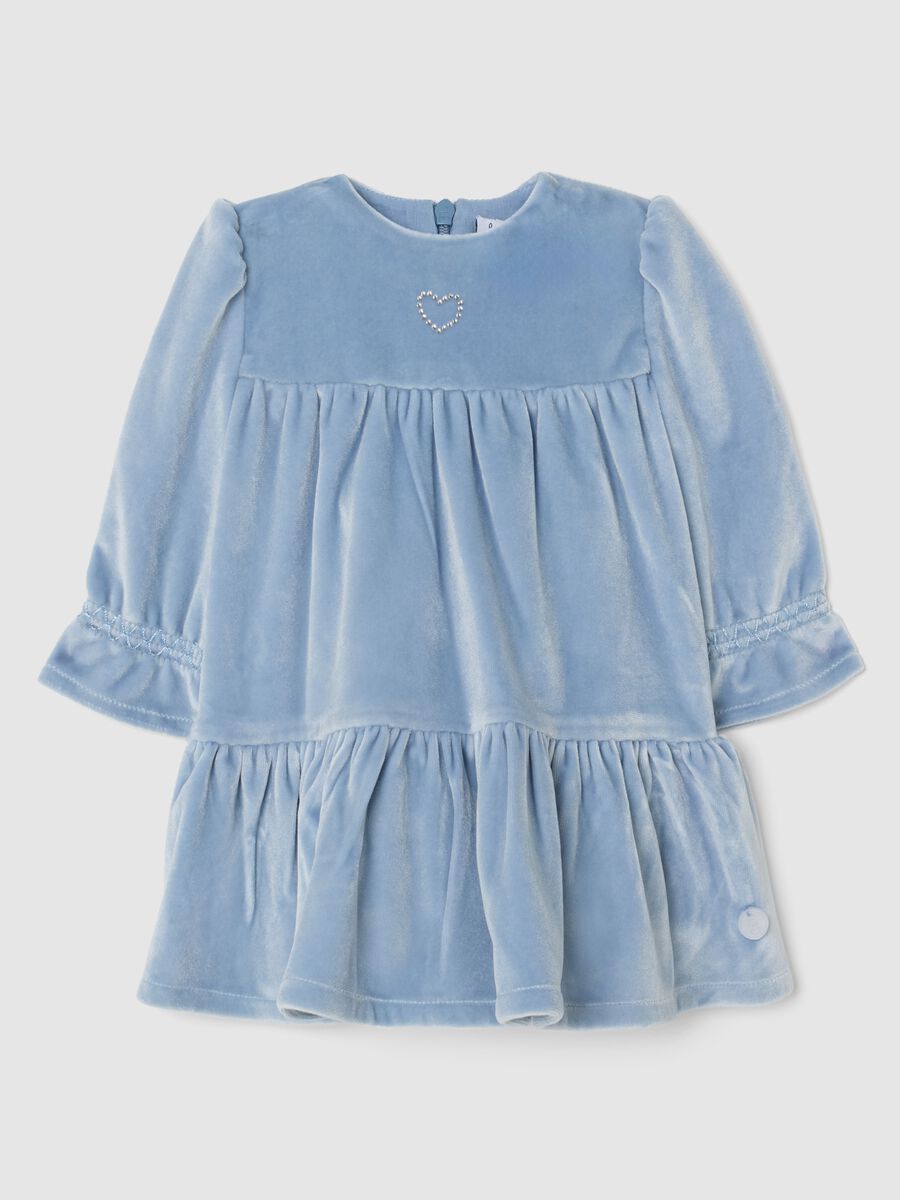 Baby girl velour blue regular fit dress with embroidered heart_0