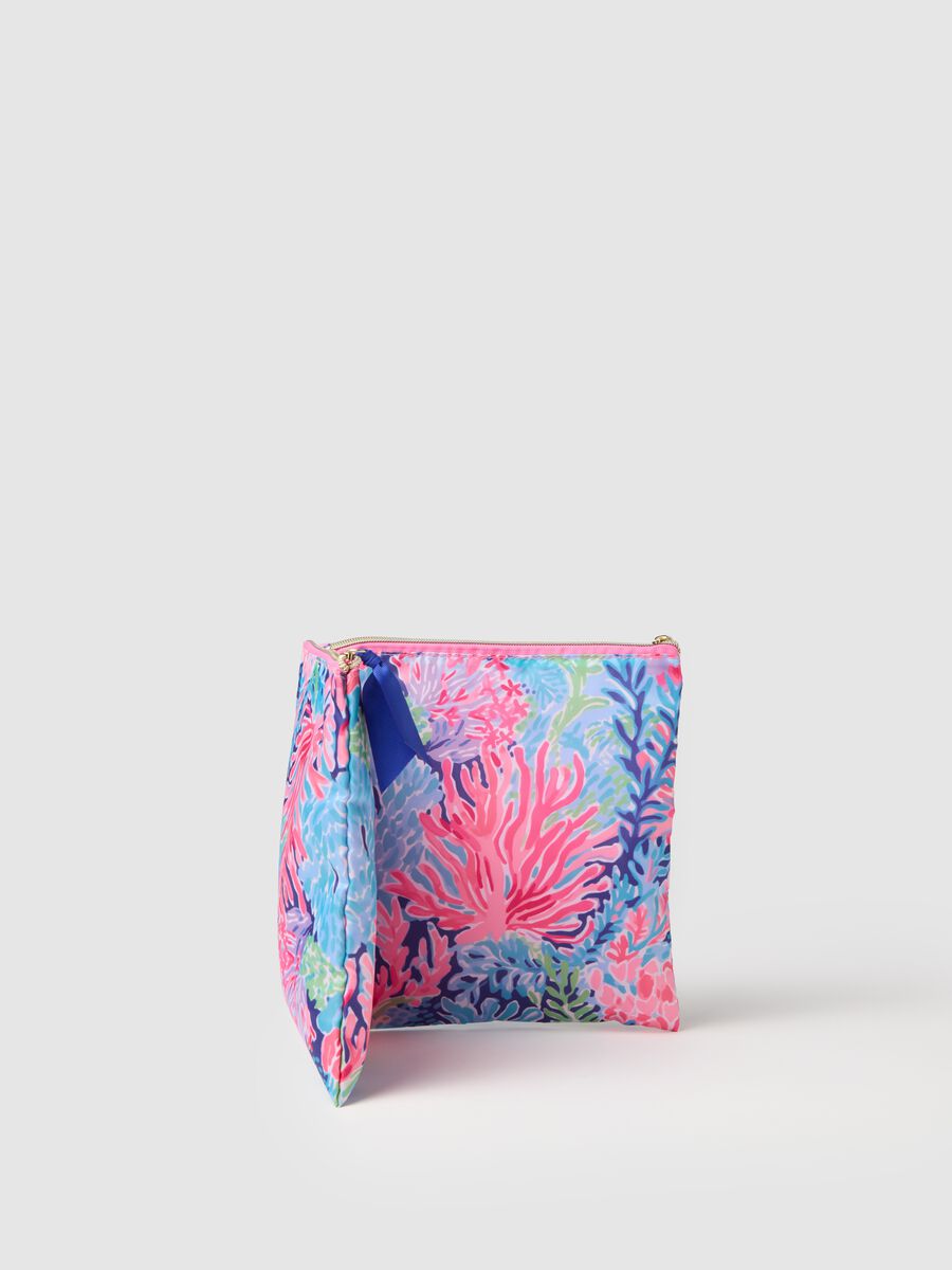 Women's clutch bag with print and blue bow_1