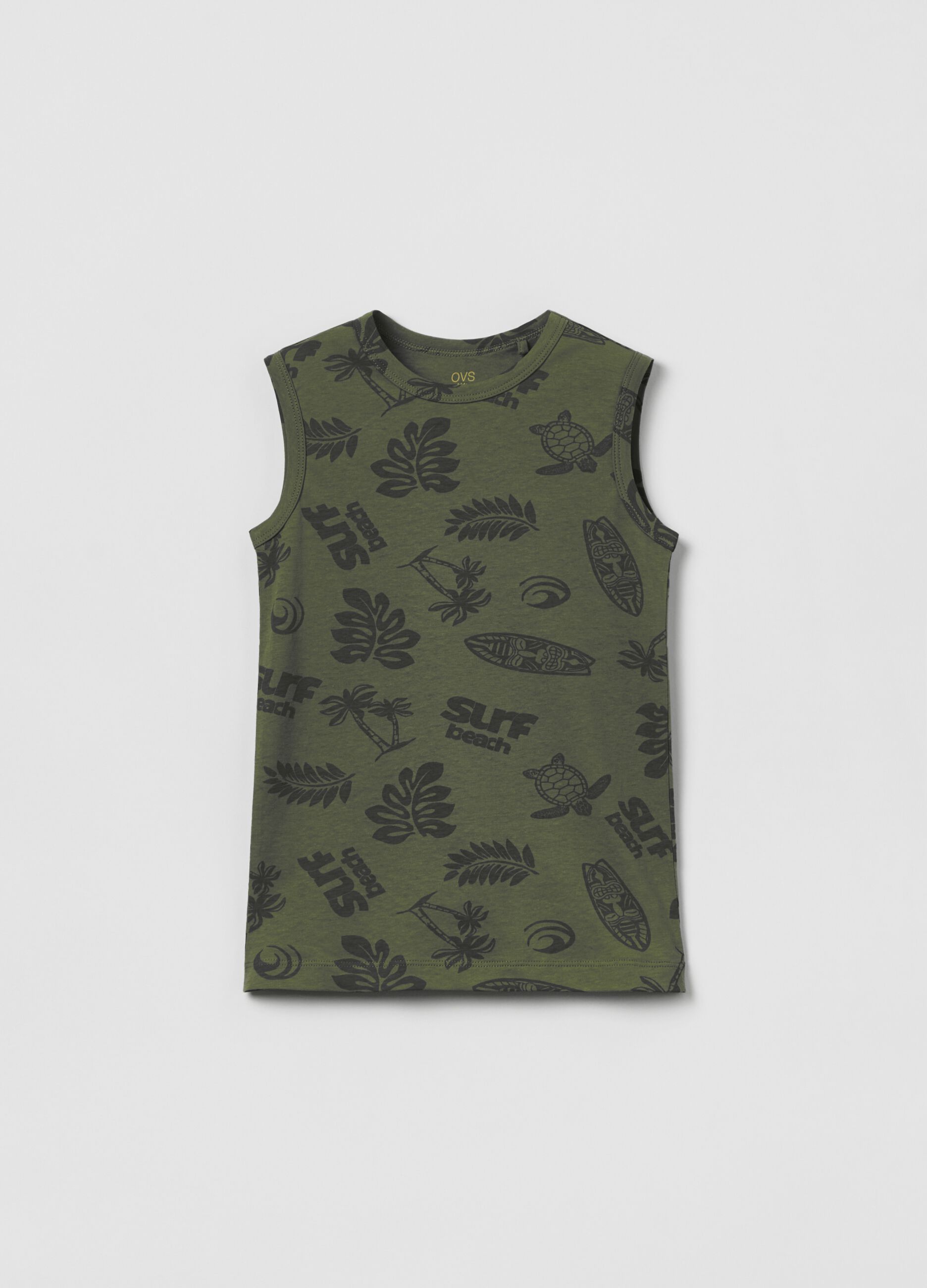 Tank top in cotone stampa surf