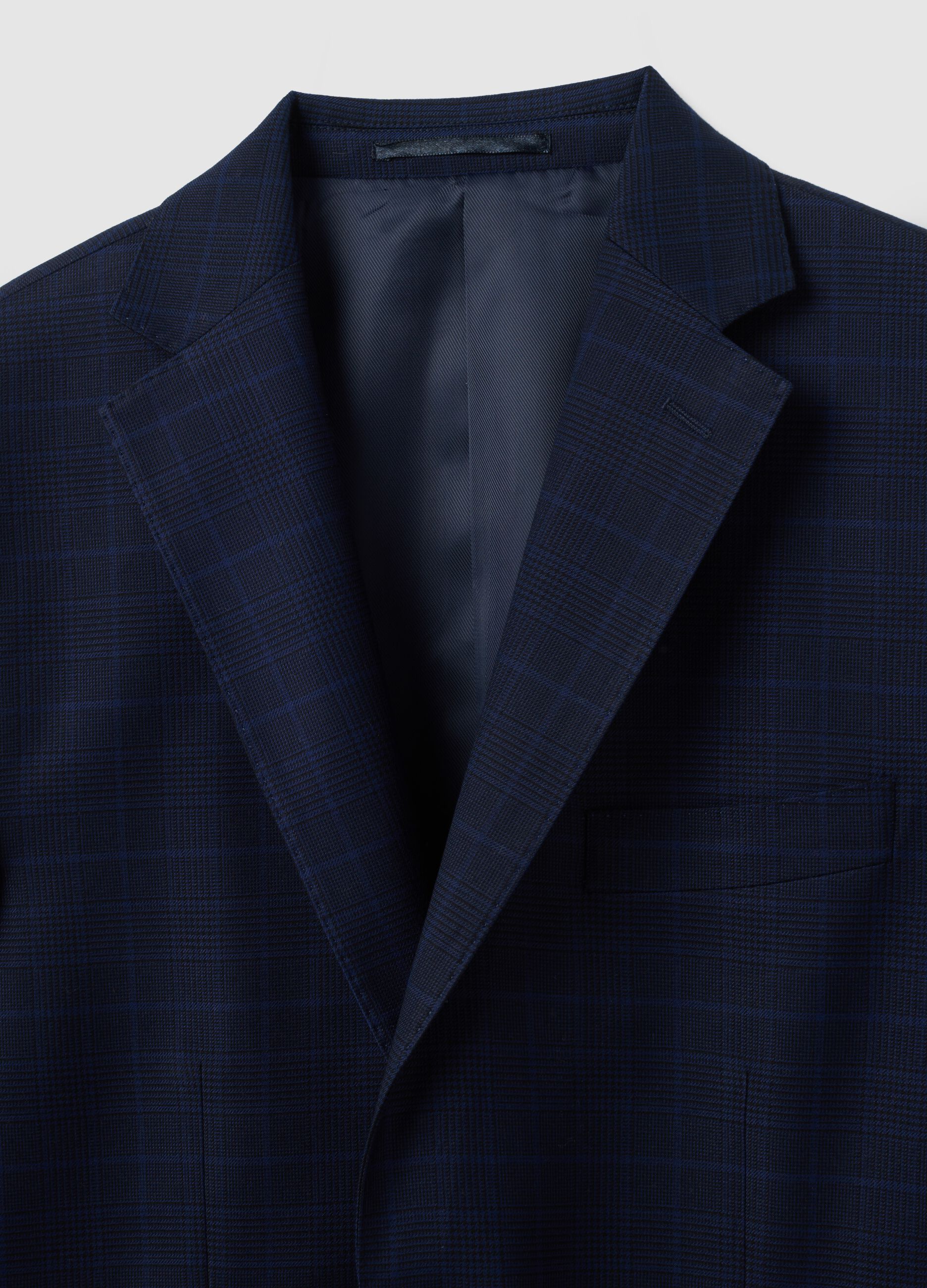 Regular fit blue stretch fabric blazer